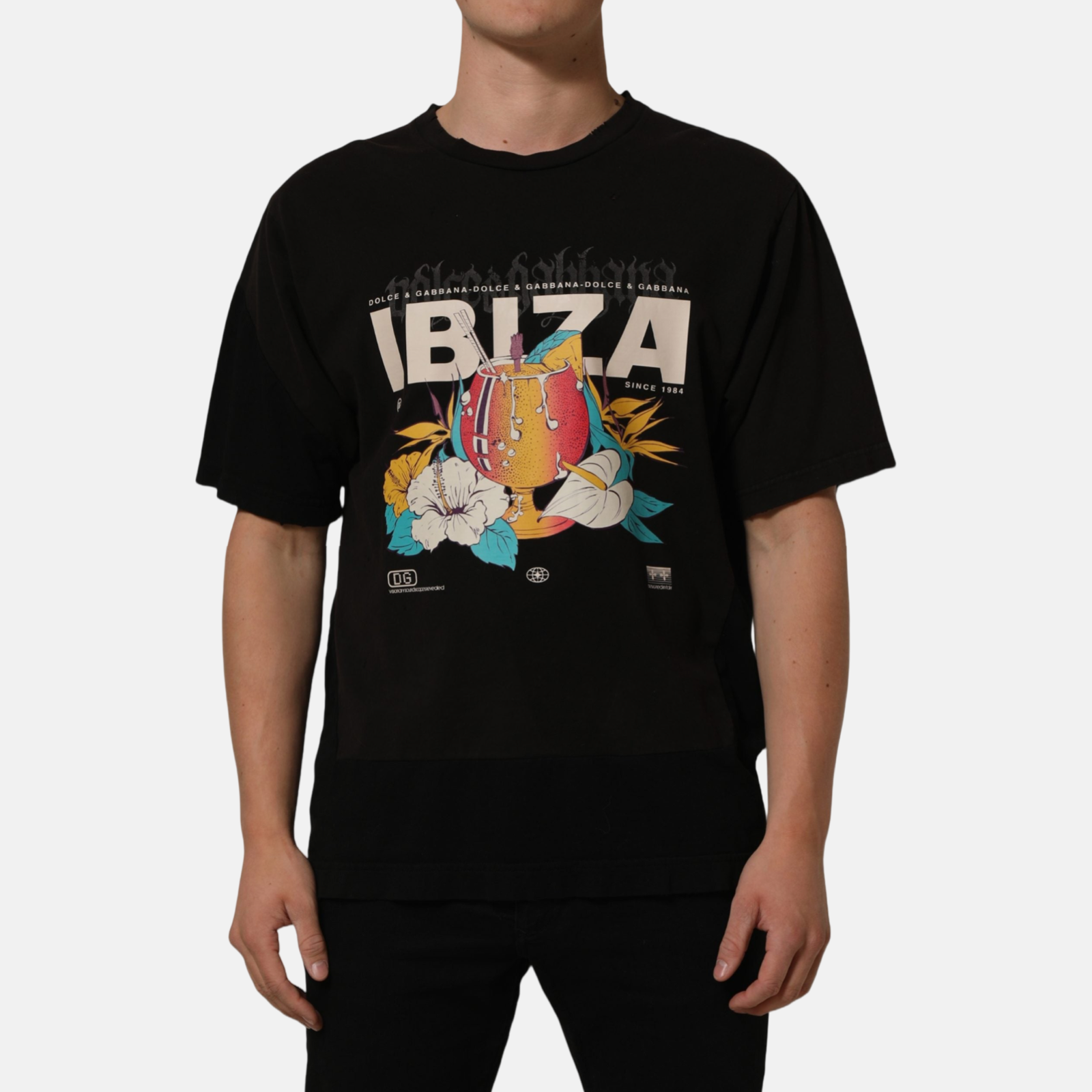 Dolce & Gabbana Black Tropical Ibiza Men T-shirt