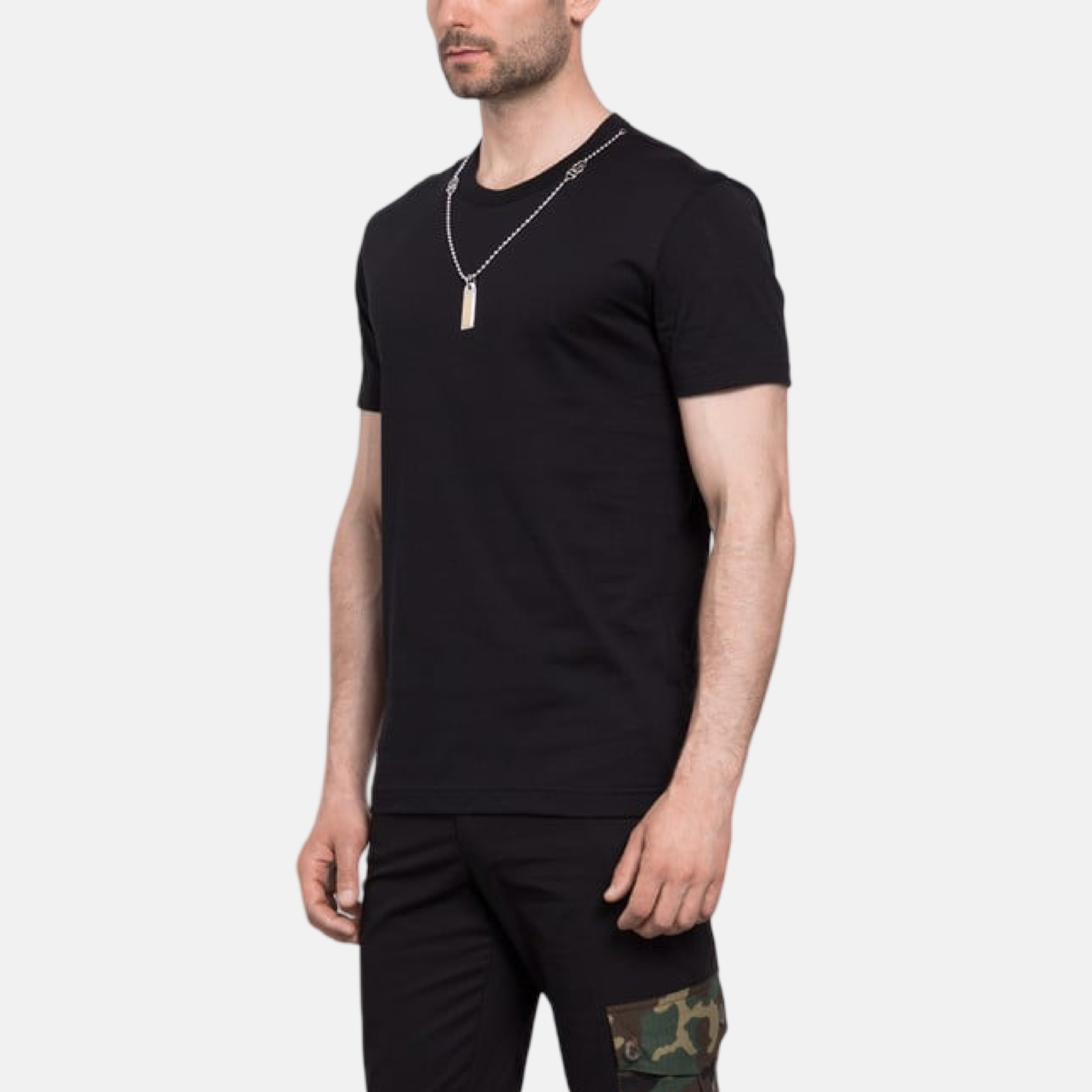 Мъжка черна тениска с гердан Dolce & Gabbana Necklace Embellished Men T-shirt