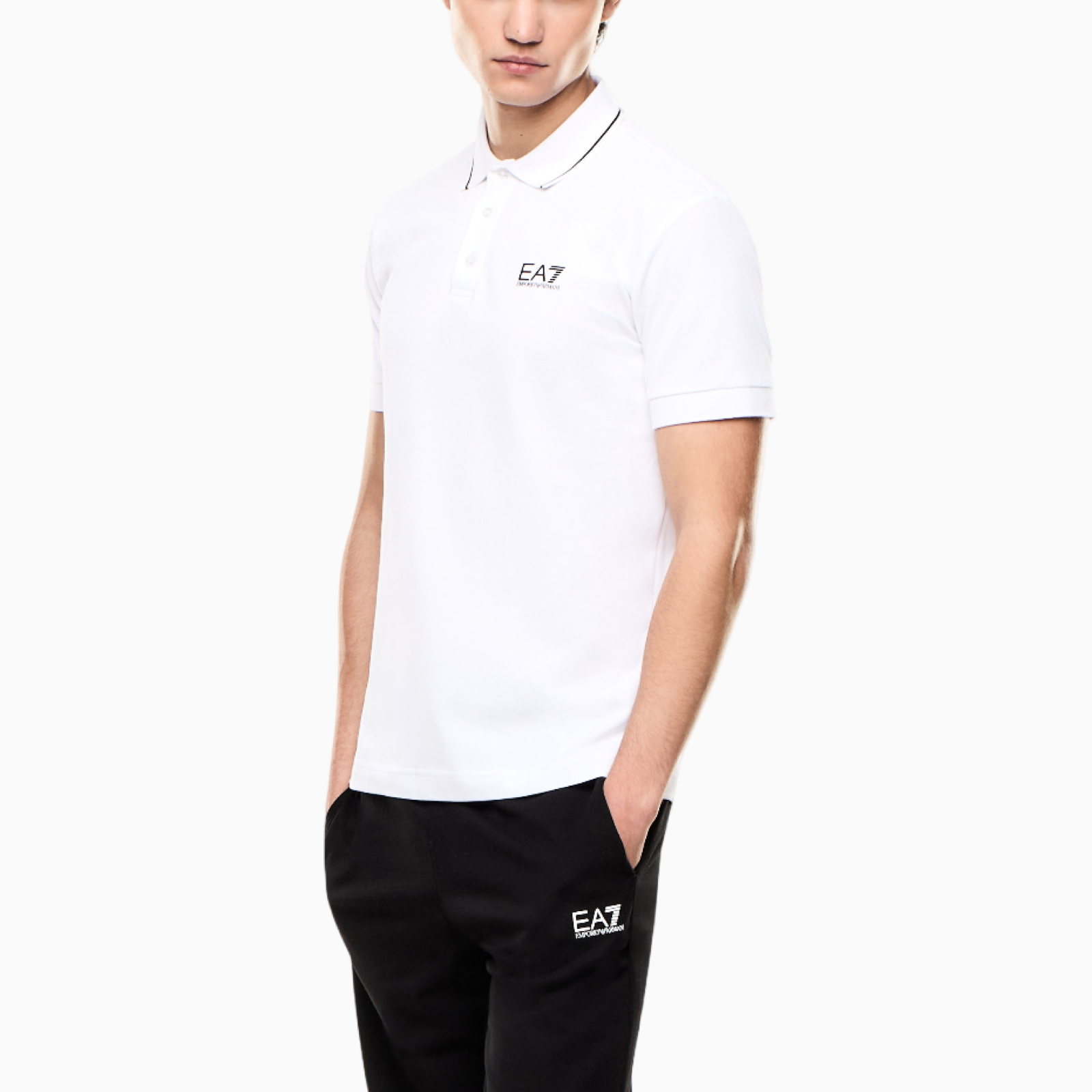 Мъжка бяла поло тениска EA7 Emporio Armani Men Polo 8NPF16 PJVUZ 1100 Side View