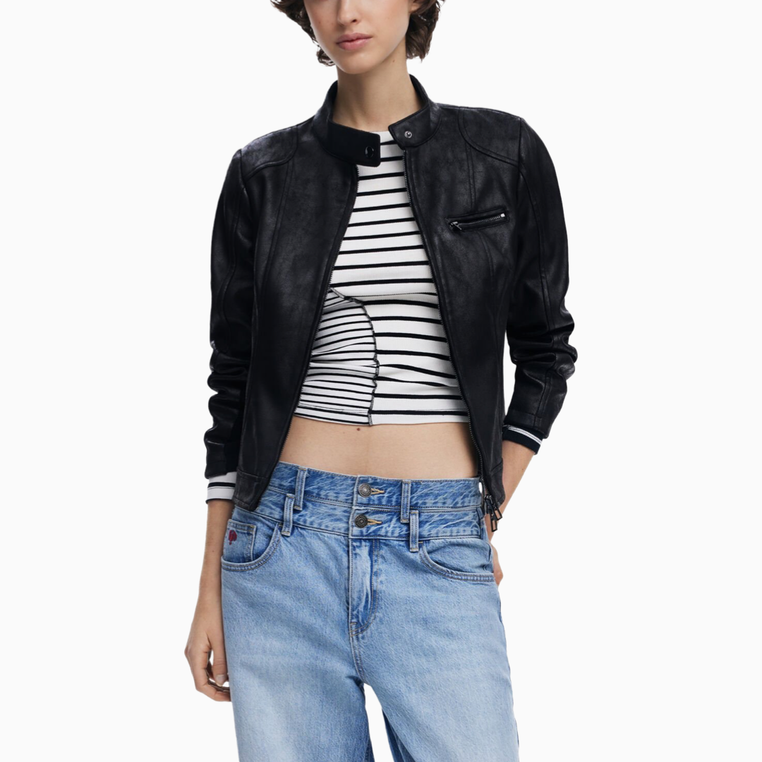 Дамско черно кожено яке Desigual 25SWEW46
