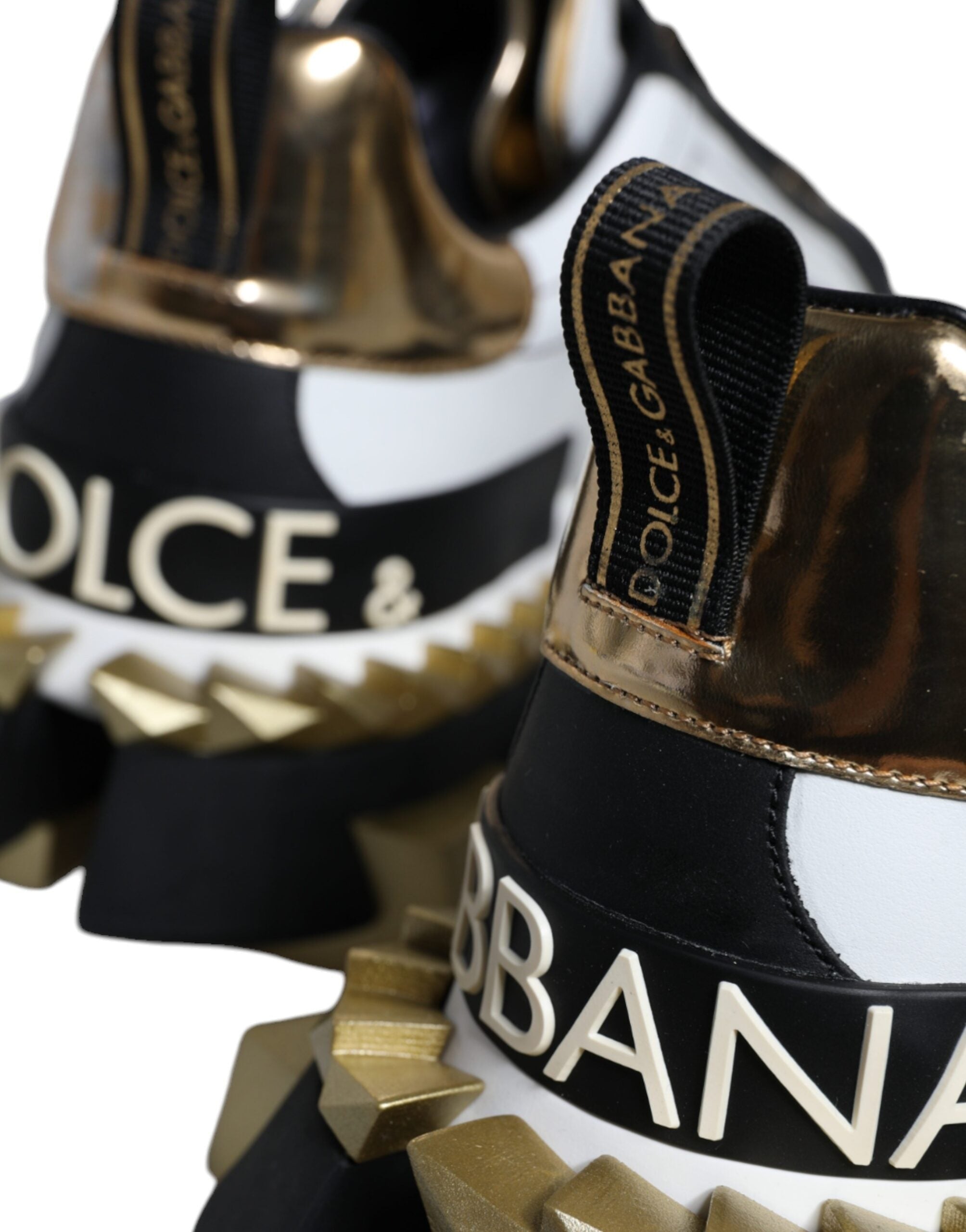 Мъжки луксозни кецове в черно, бяло и златисто DOLCE & GABBANA Men’s White / Gold / Black Leather SUPER KING Sneakers