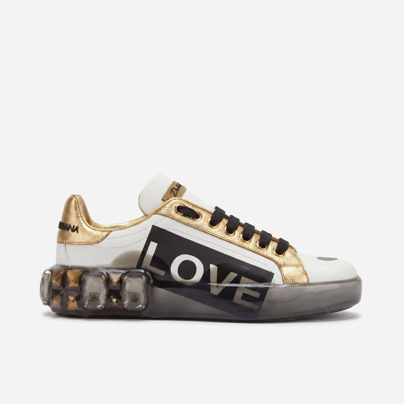 Dolce & Gabbana Crystal Studded Portofino Women Sneakers Lateral View