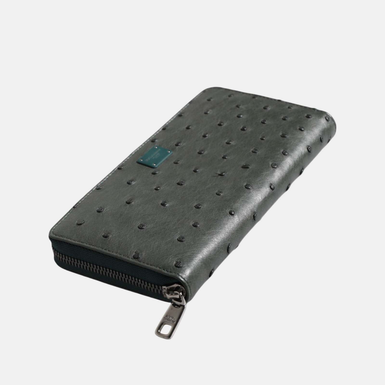 Dolce & Gabbana Green Ostrich Logo Plaque Zip Around Continental Wallet BP1672 A8L21 8M072 Top View