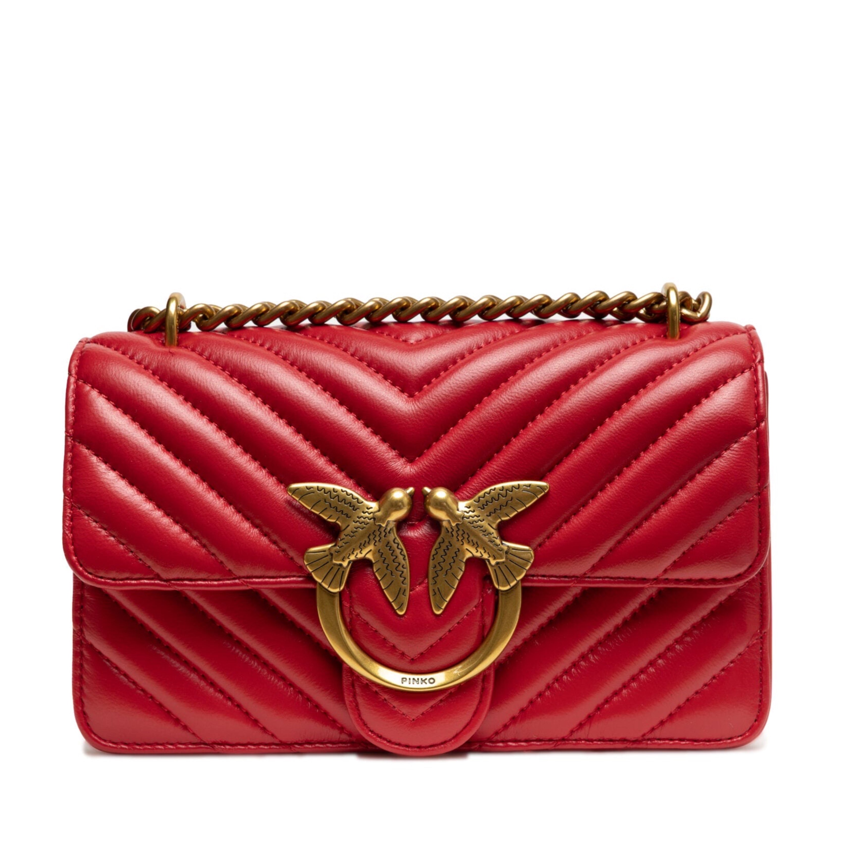 Women’s shoulder bag PINKO Love One Mini Chevron 100074 A0GK R30Q Red front view
