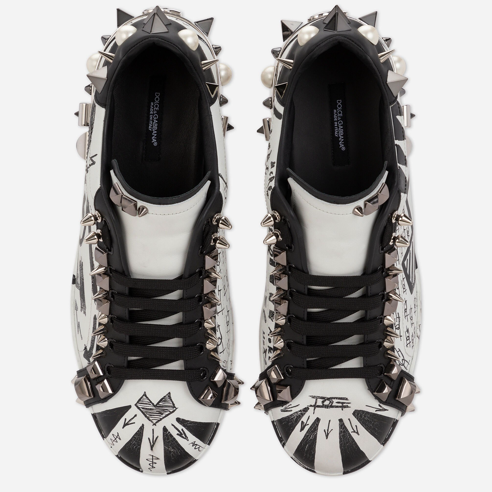 Dolce & Gabbana Portofino Hand Painted Studded Men Sneakers Top View