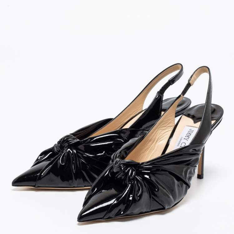 Дамски черни токчета Jimmy Choo Annabel 85 Knotted Leather Slingback Pumps