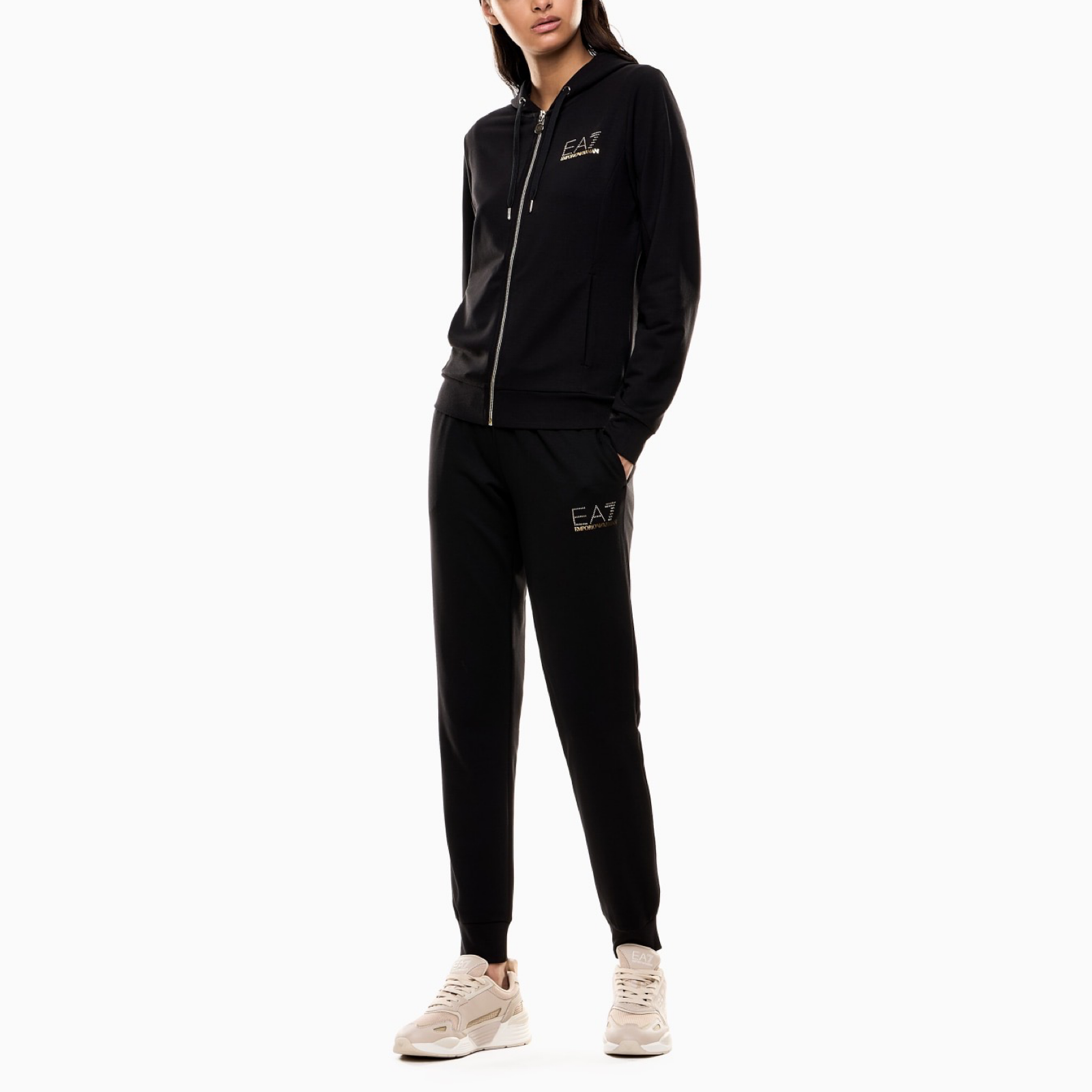 Дамски черен спортен екип EA7 Emporio Armani Women Tracksuit 8NTV51 TJ9RZ 1200 Front View
