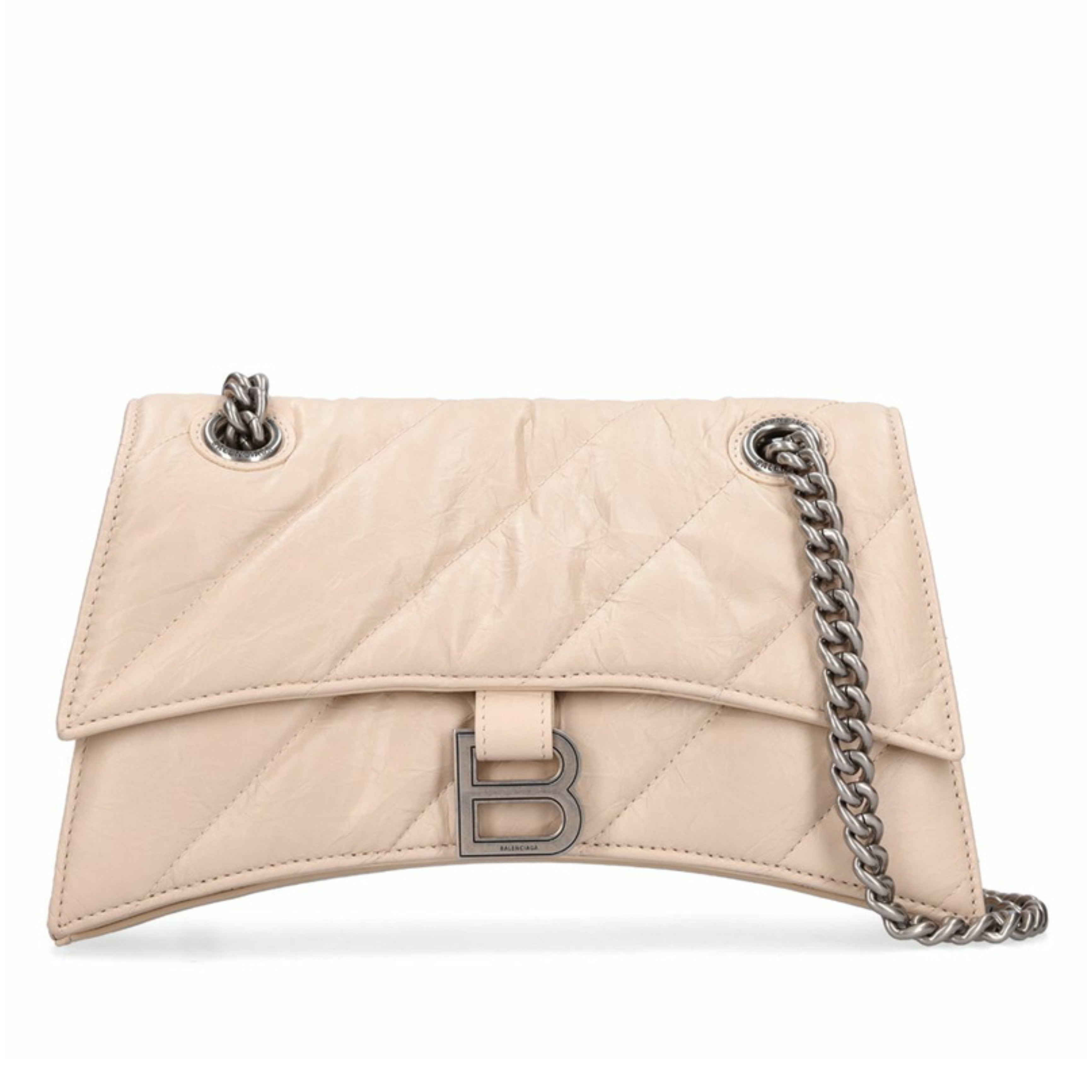 Дамска чанта Balenciaga Small Crush Bag in Beige with Chain