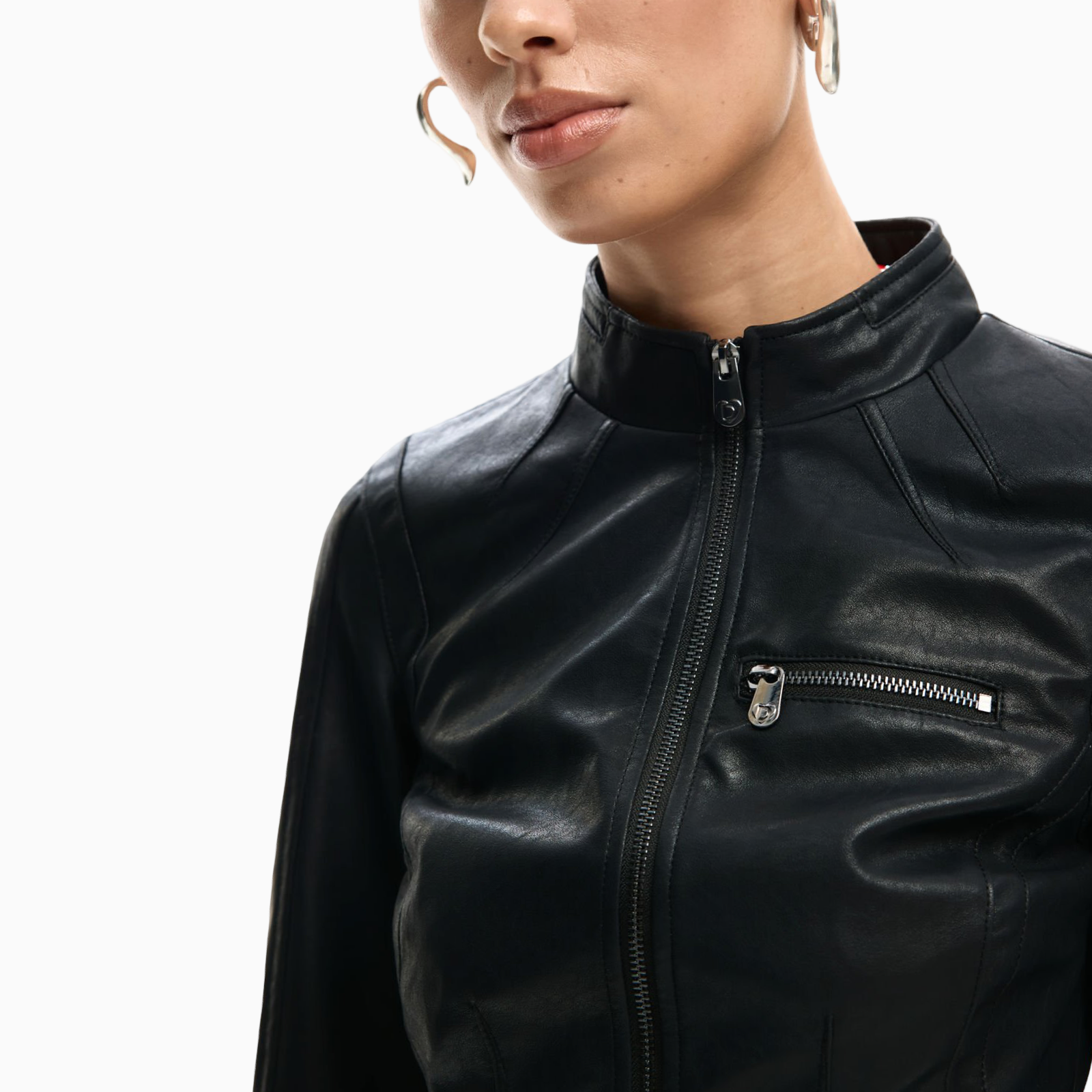 Дамско кожено яке Desigual Women Jacket 26SWEW11 2000 Close-Up