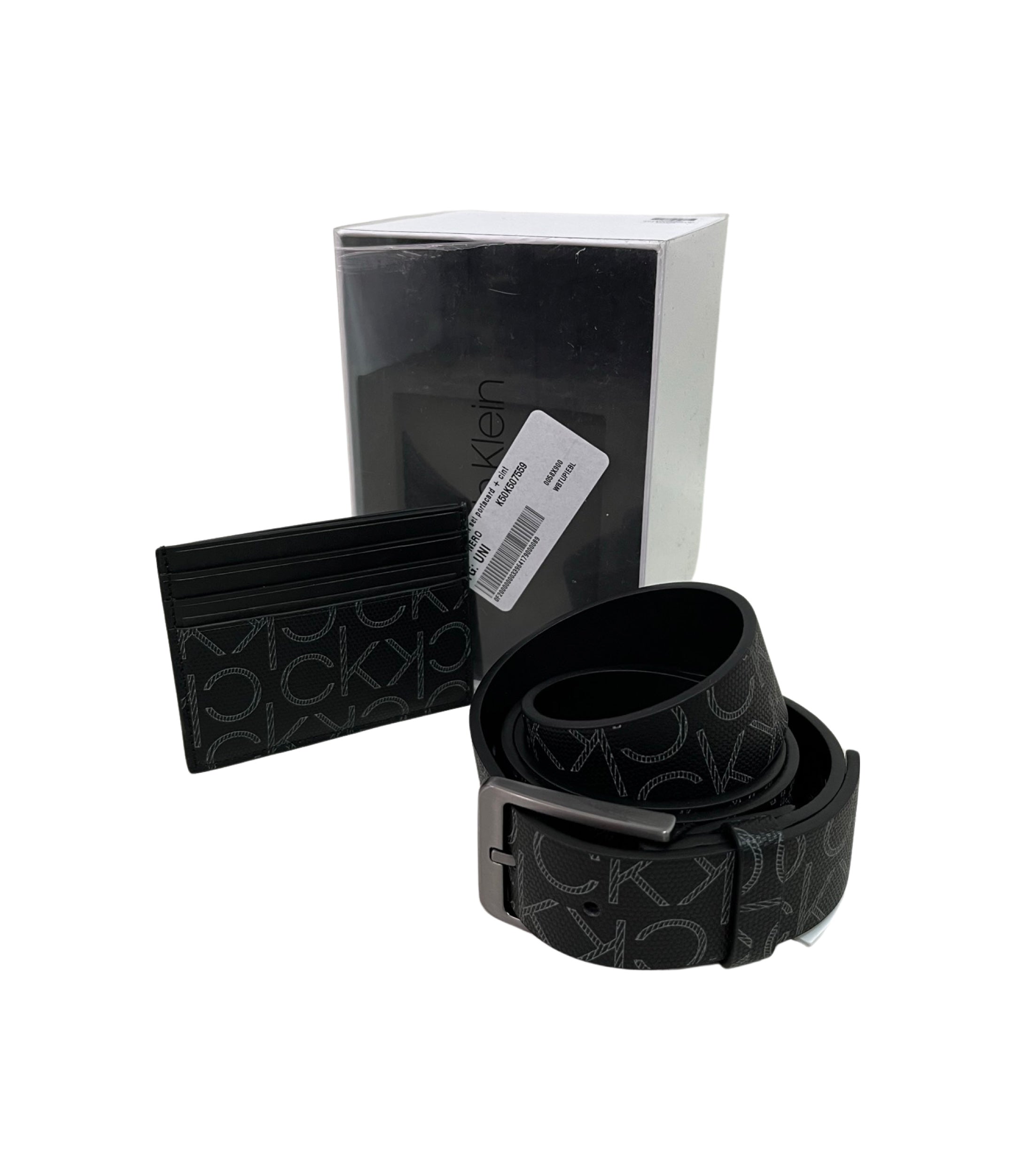 Мъжки подаръчен комплект от две части - картхолдър и колан Calvin Klein K50K507559 Черно