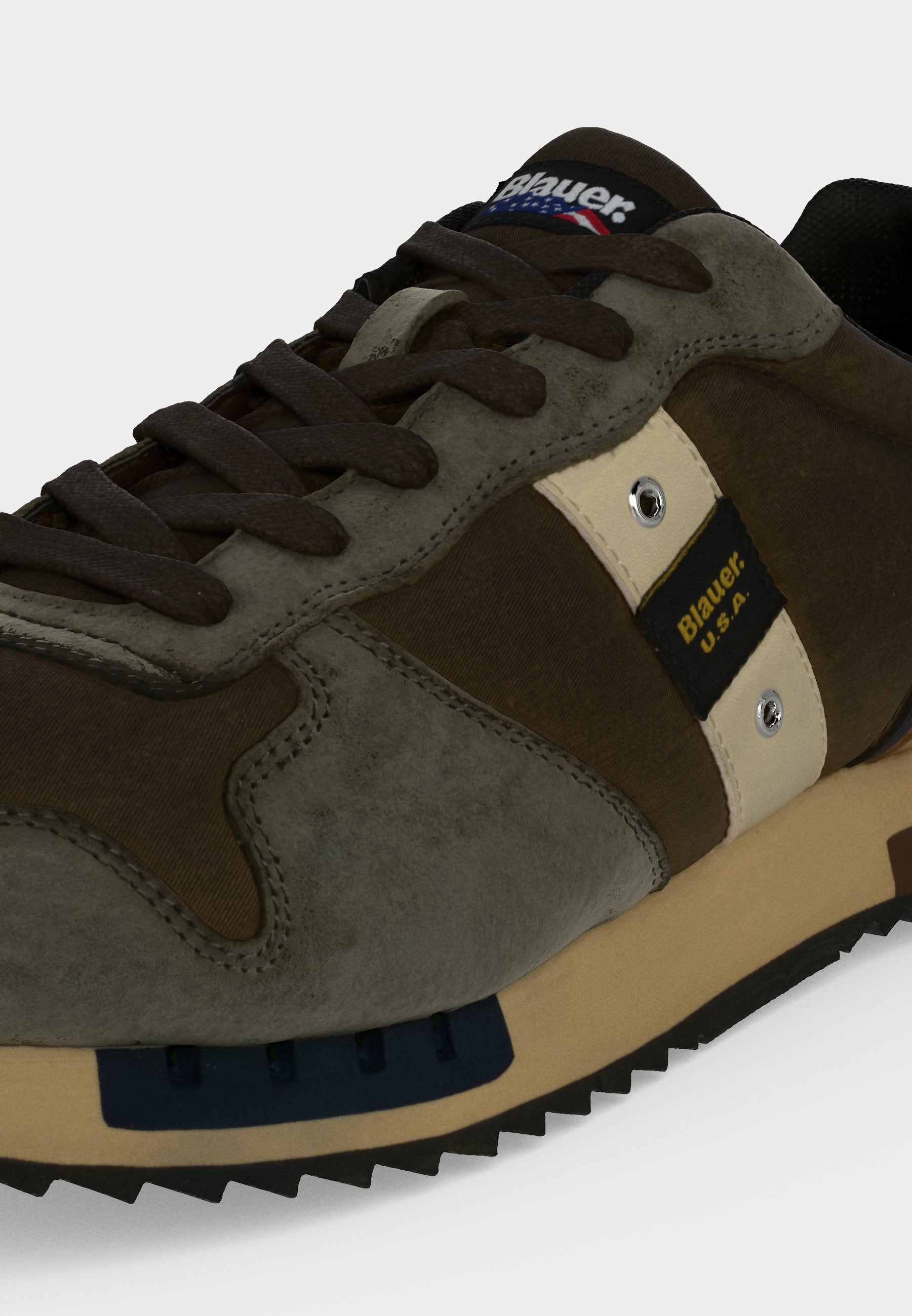 Мъжки маратонки Men’s sneakers Blauer F6QUEENS01WAX Brown / Military Green close up view
