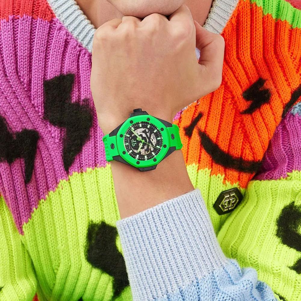 Мъжки часовник Men’s watch Philipp Plein Skeleton Royal Automatic Lime Inferno PWPFA0624 lifestyle view