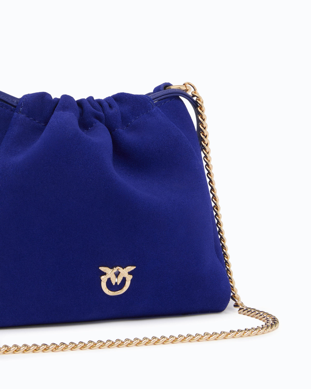 PINKO suede shoulder bucket bag with nappa leather flower 107678A3M6-F04Y Blue logo view
