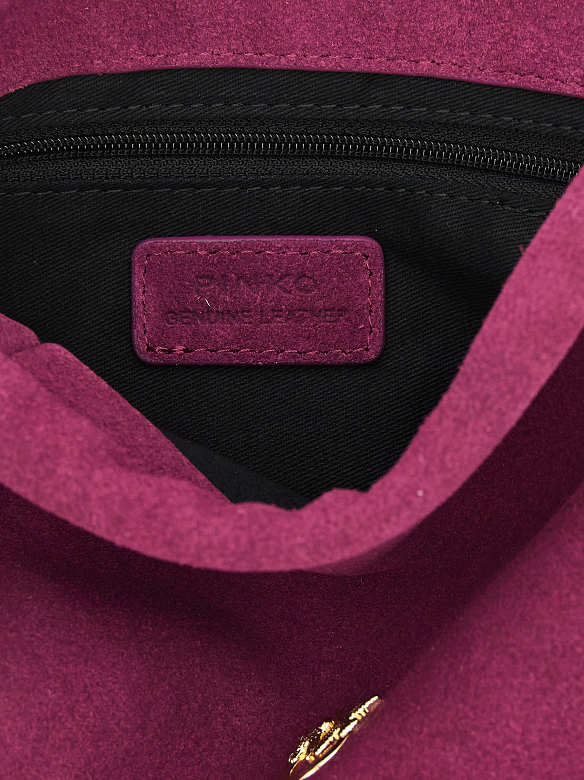 PINKO suede shoulder bucket bag with nappa leather flower 107678A3M6-N45Y purple inside logo view