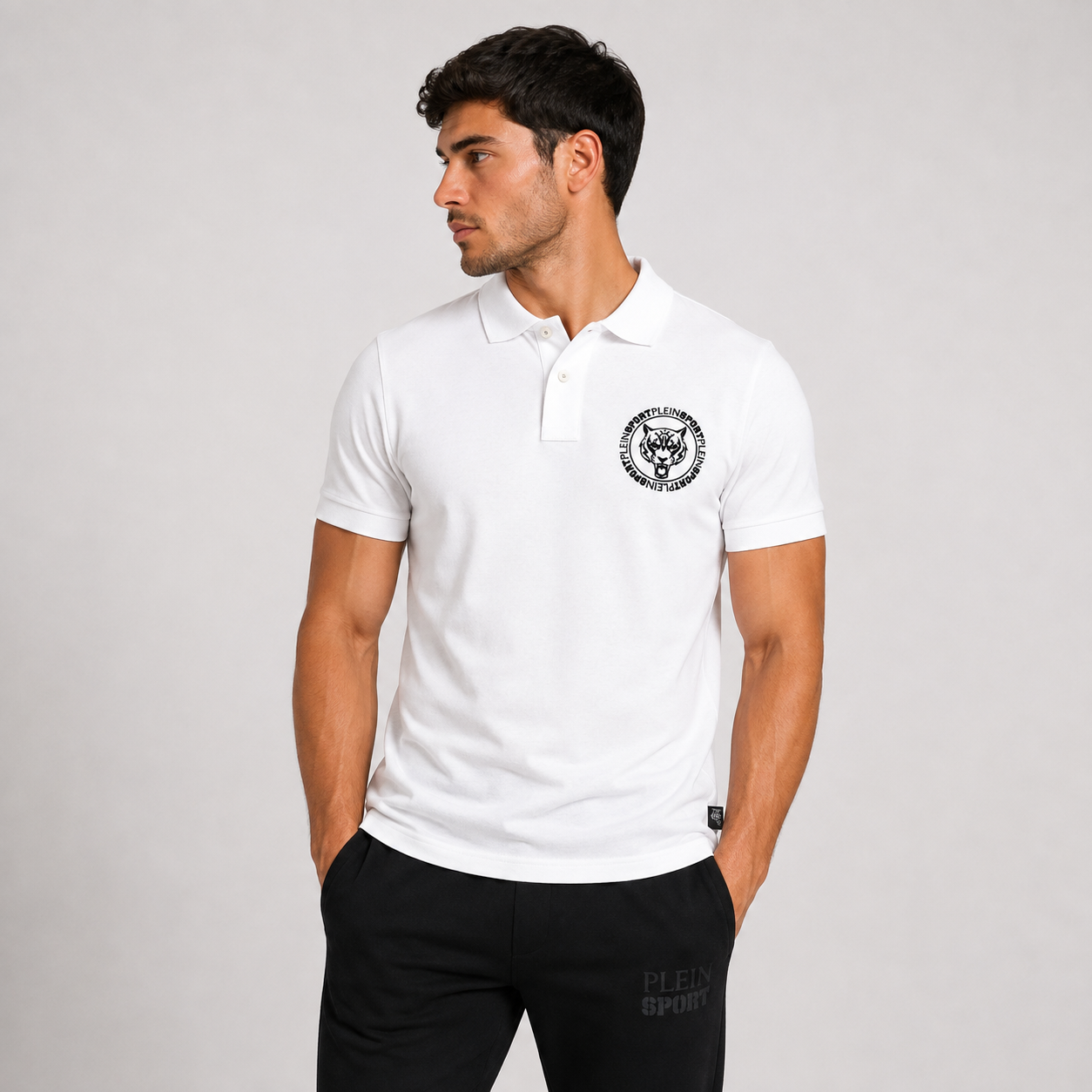 Мъжка бяла поло тениска Plein Sport Men Polo PIPS50801 WHITE Front View