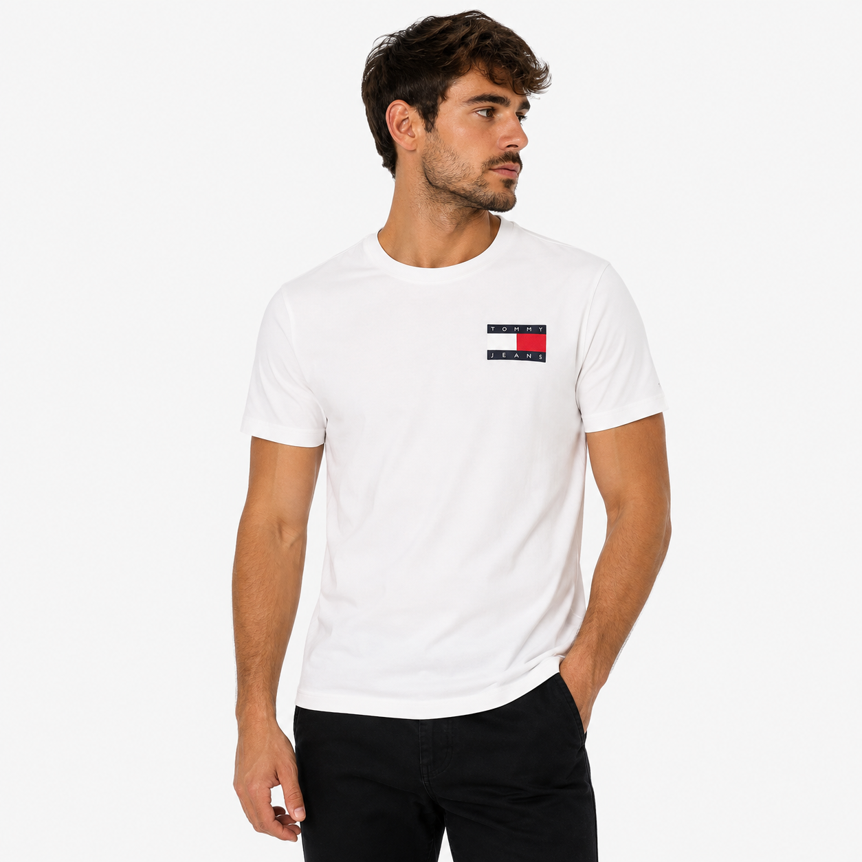 Мъжка бяла тениска Tommy Hilfiger Jeans DM0DM20740 YBR Front View