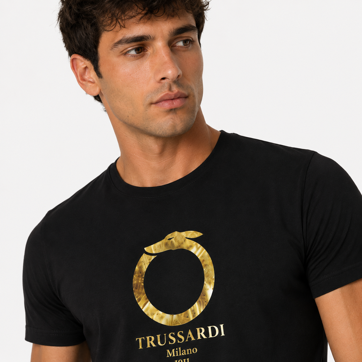 Мъжка черна тениска Trussardi Men T-shirt TRU2MTS03 06 BLKG Close-Up