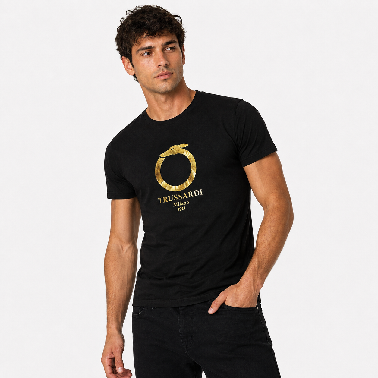 Мъжка черна тениска Trussardi Men T-shirt TRU2MTS03 06 BLKG Front View