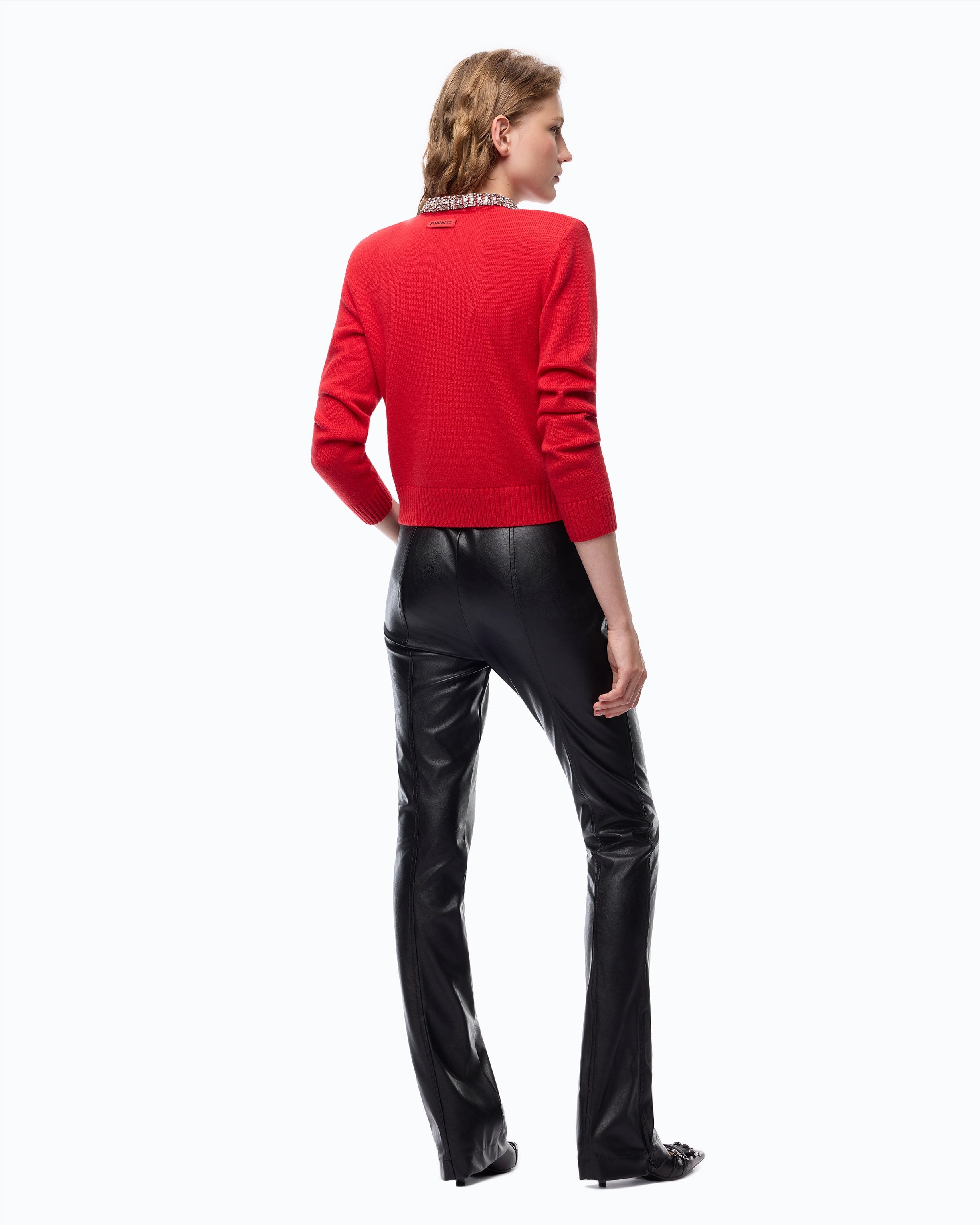 Дамска жилетка с мериносова вълна Women’s cardigan Pinko Colonia 107275A3GIR29 Red head to toe back view