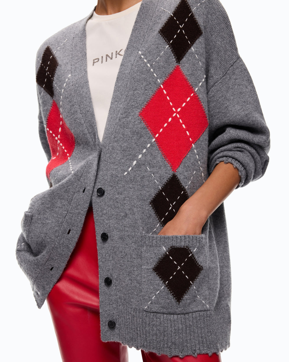 Дамска жилетка от мериносова вълна Women’s merino wool cardigan Pinko 107291A3IEIL1 close up view