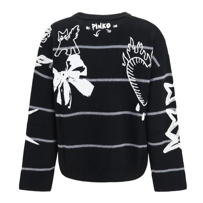Дамски пуловер от мериносова вълна Women’s merino wool sweater PINKO Nuova Andros 107502A2PKZIK Black back view