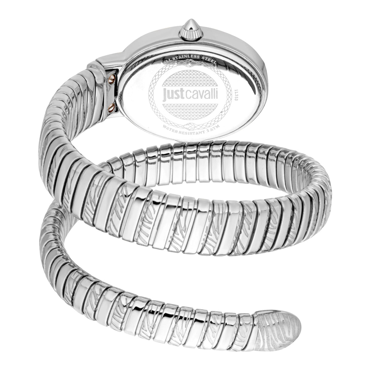 Дамски часовник Women’s watch Just Cavalli Signature Snake Velina JC1L353M0015 Silver Gray back view