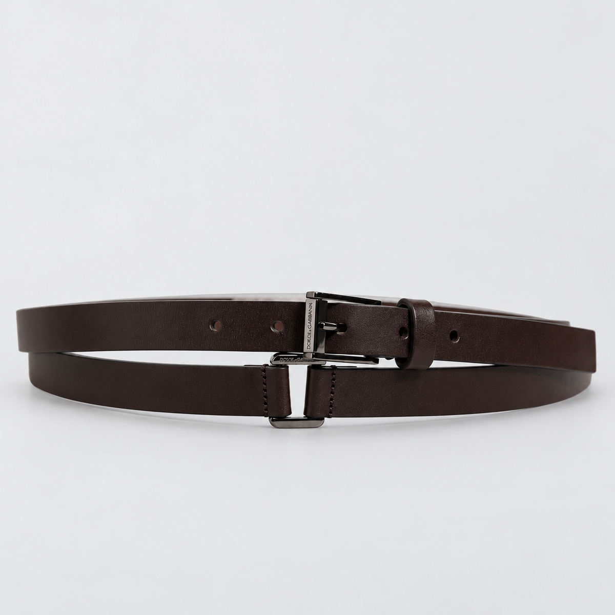 Dolce & Gabbana Brown Leather Double Wrap Metal Buckle Belt - studio view 5