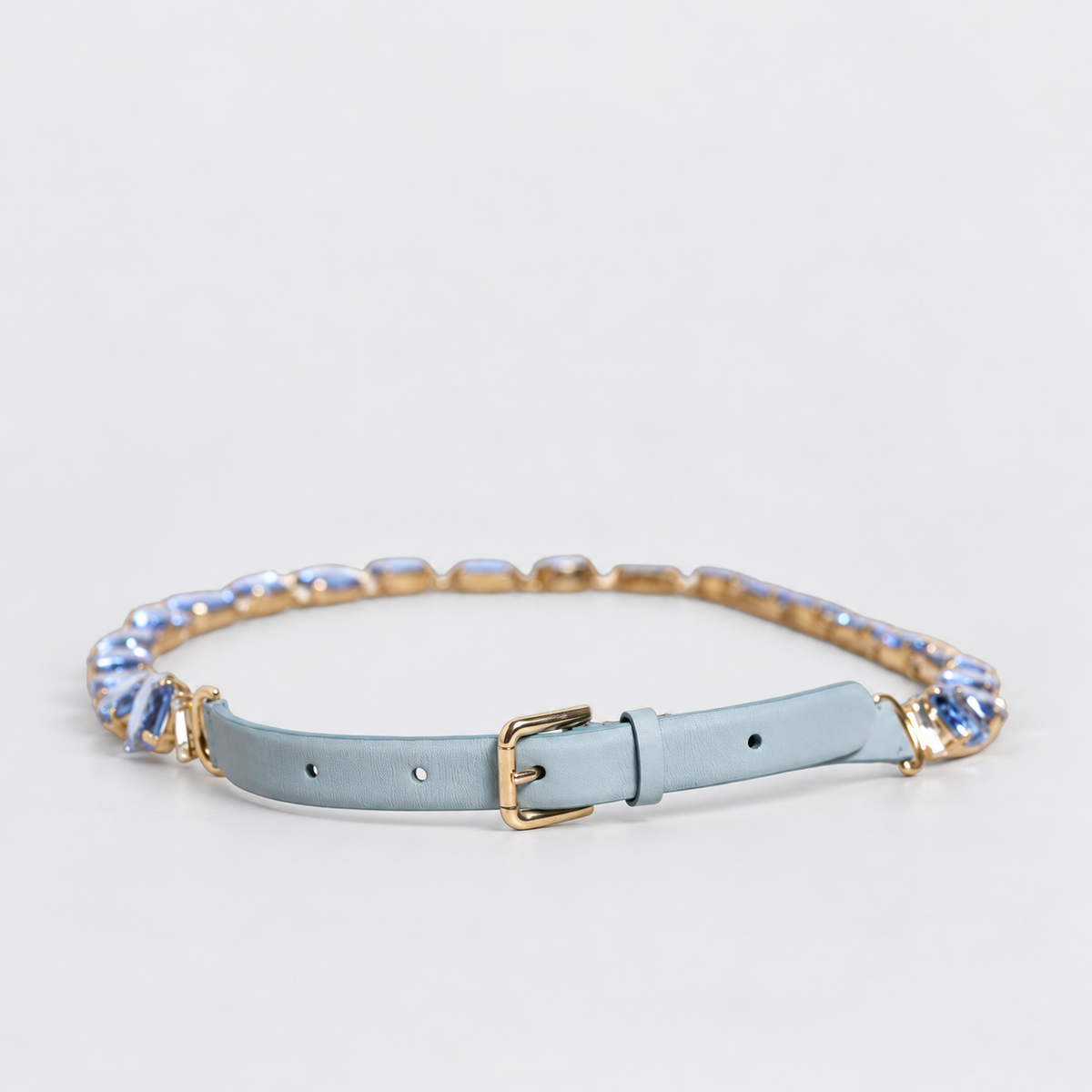 Dolce & Gabbana Blue Leather Crystal Chain Embellished Belt - BE1031 A1419 - studio view 4