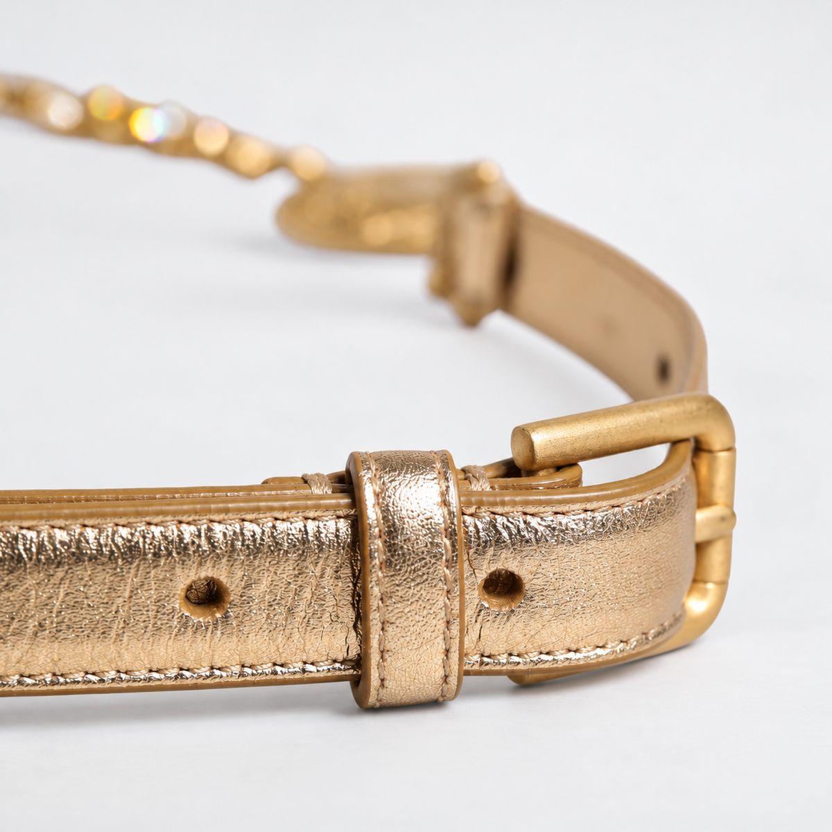 Dolce & Gabbana Gold Brass Chain Coin Embellished Metal Buckle Belt - BE1037 A1016 - studio view 6