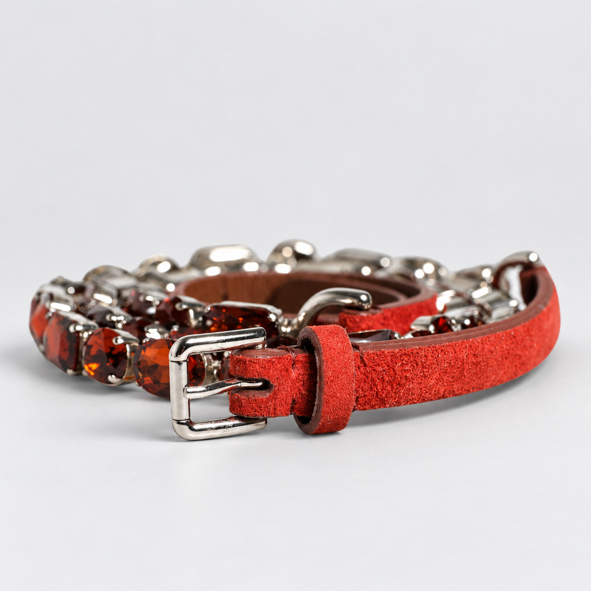 Dolce & Gabbana Red Velvet Crystals Chain Embellished Belt - BE1010 A1571 - studio view 1