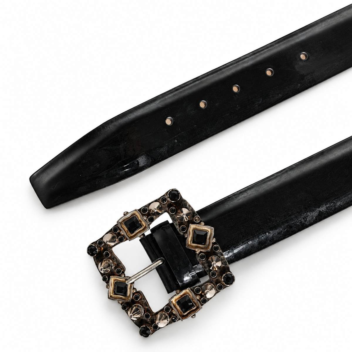 Dolce & Gabbana Black Leather Crystal Metal Buckle Belt - BE1245 AI168 - view 6
