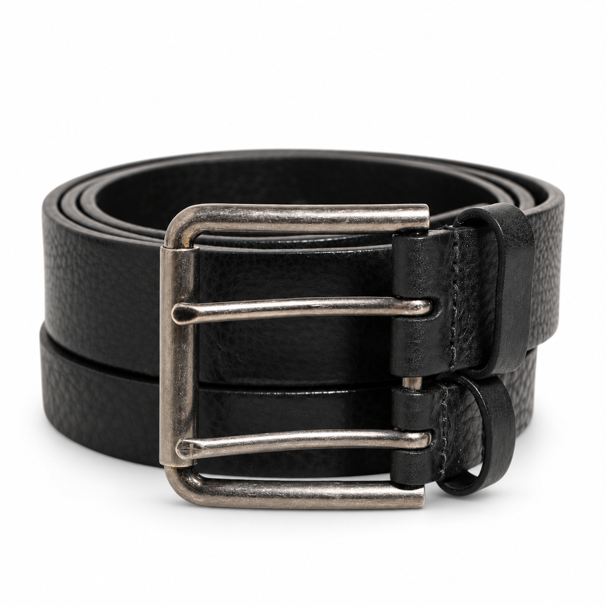 Dolce & Gabbana Black Double Strap Leather Silver Buckle Belt - BC4529 AV480 - view 1