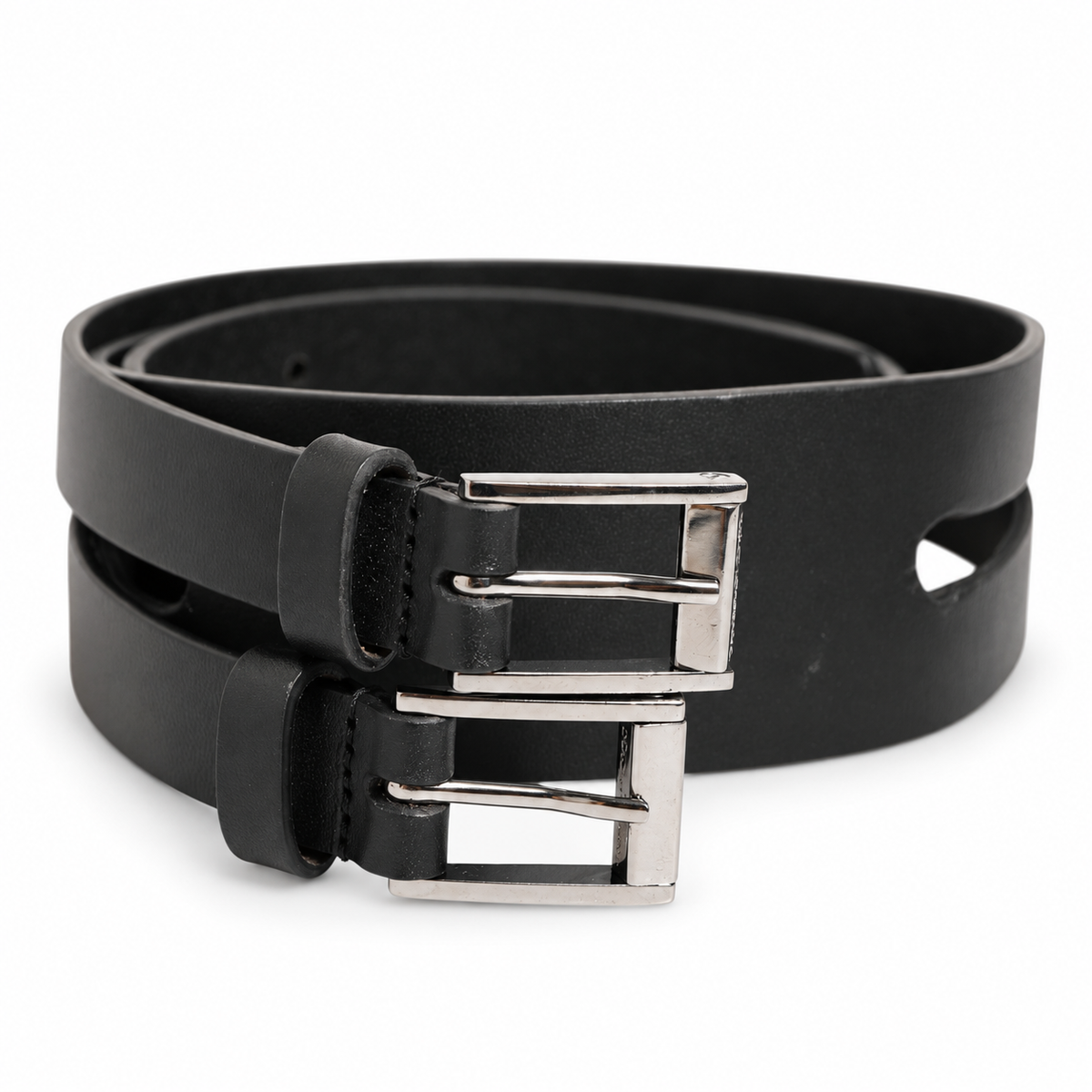 Dolce & Gabbana Black Double Strap Leather Silver Buckle Belt - BC4491 AX622 - view 1