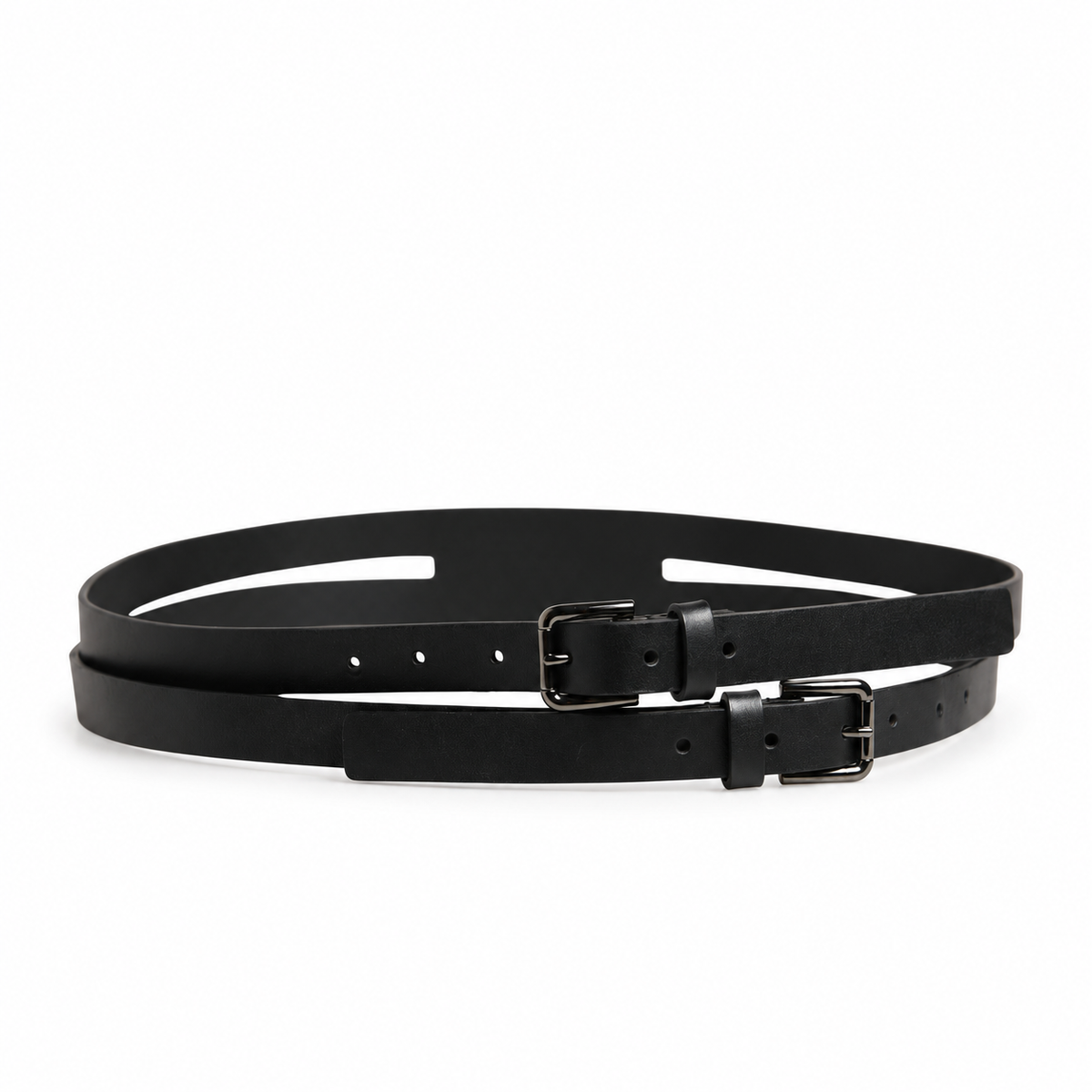 Dolce & Gabbana Black Double Strap Leather Silver Buckle Belt - BC4337 AW224 - view 3
