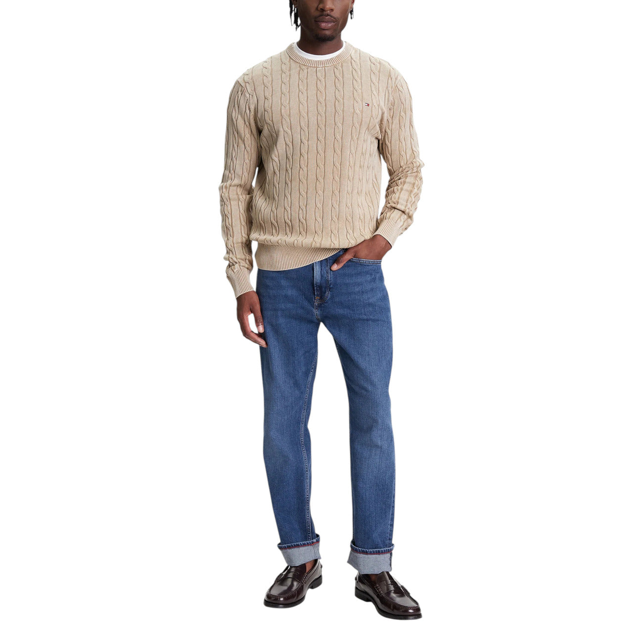 Мъжки бежове пуловер Tommy Hilfiger Men Sweater MW0MW39524 Front View