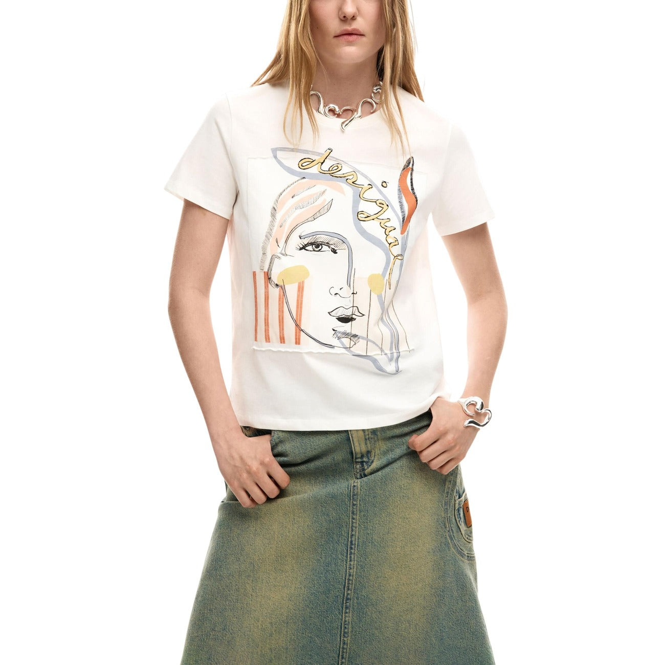 Дамска тениска Desigual women’s t-shirt 26SWTK51 1000 Model view