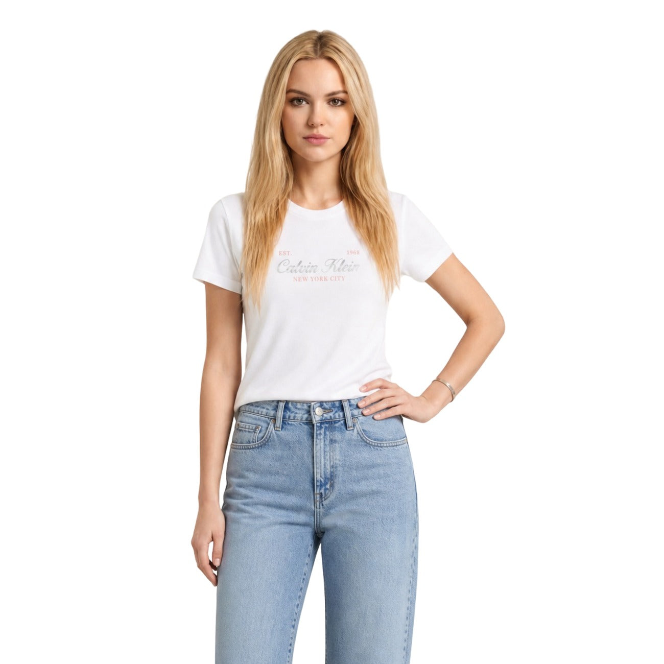 Дамска бяла тениска Calvin Klein Jeans Women T-shirt LV047G804G AYF Front View