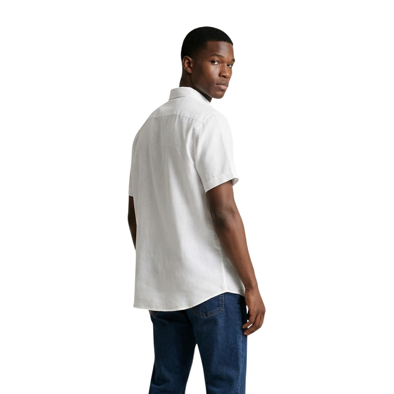 Мъжка бяла ленена риза Calvin Klein Men Linen Shirt LV04RF120G YAA back View