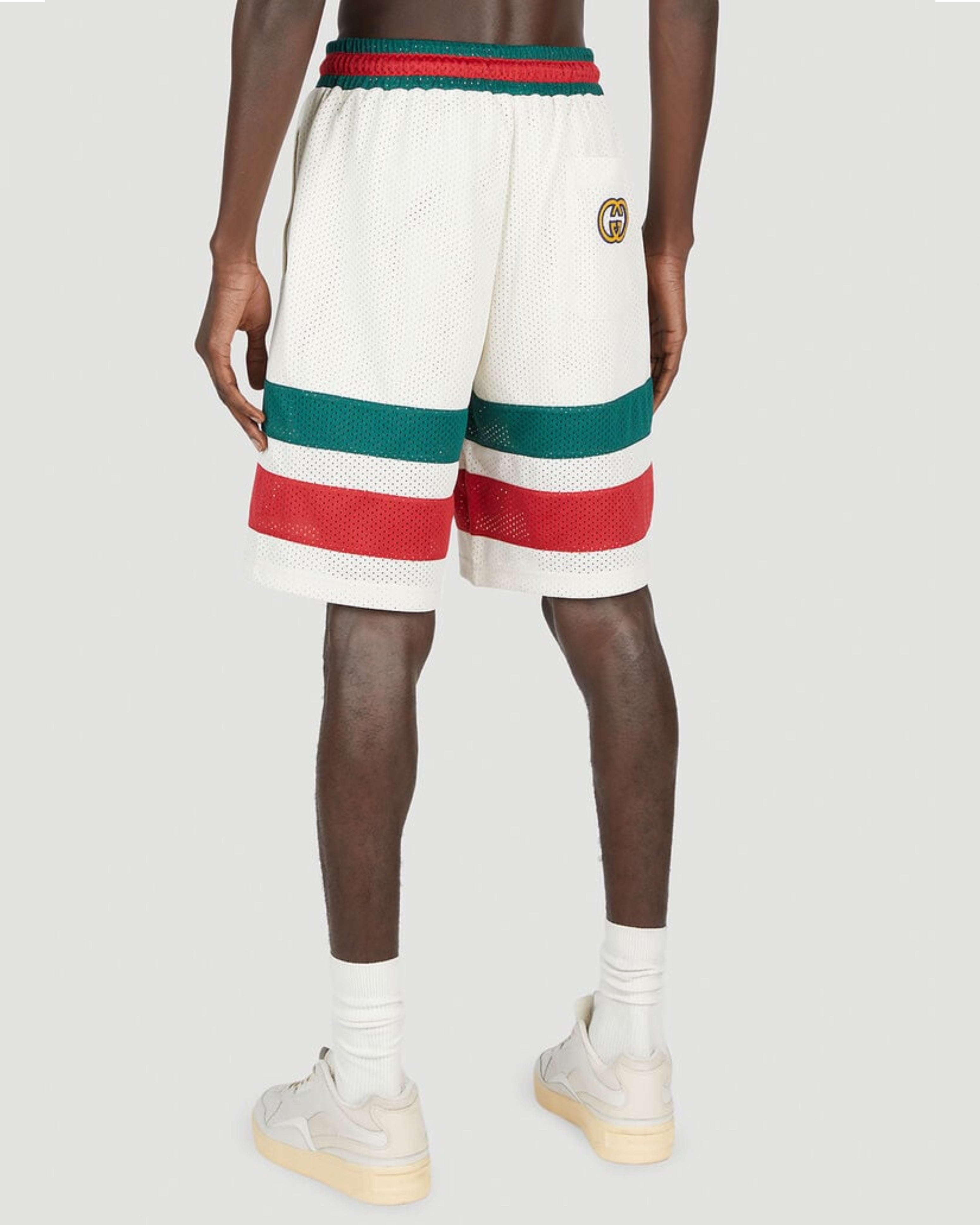 Мъжки луксозни къси панталони шорти в цвят слонова кост Men’s luxury iconic GUCCI logo shorts 737407 XJFFK 9325 Back body view