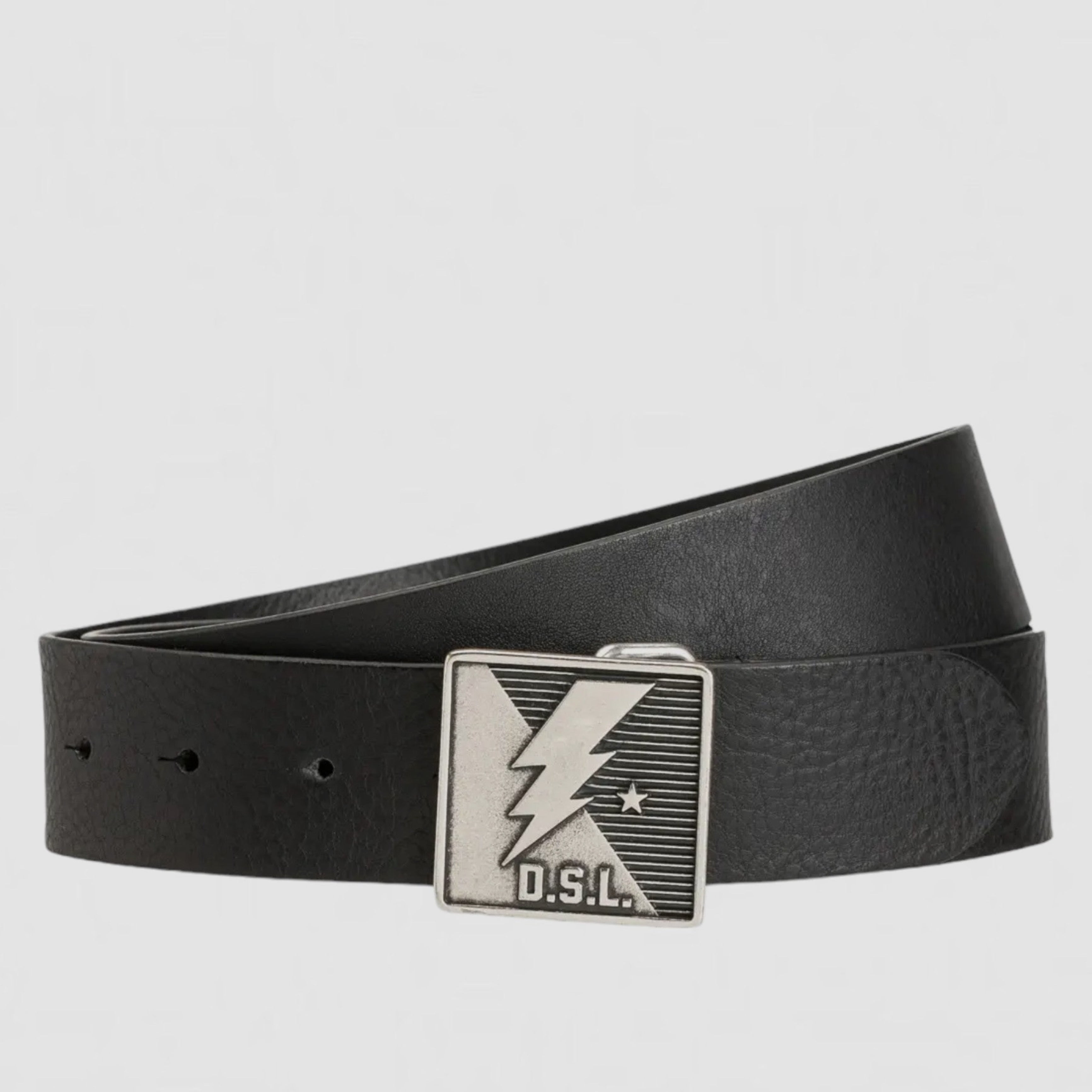 Мъжки колан от естествена кожа в черно Diesel B-Mont Men’s Belts Genuine Black Leather Lightning Buckle X08329PR013 T8013