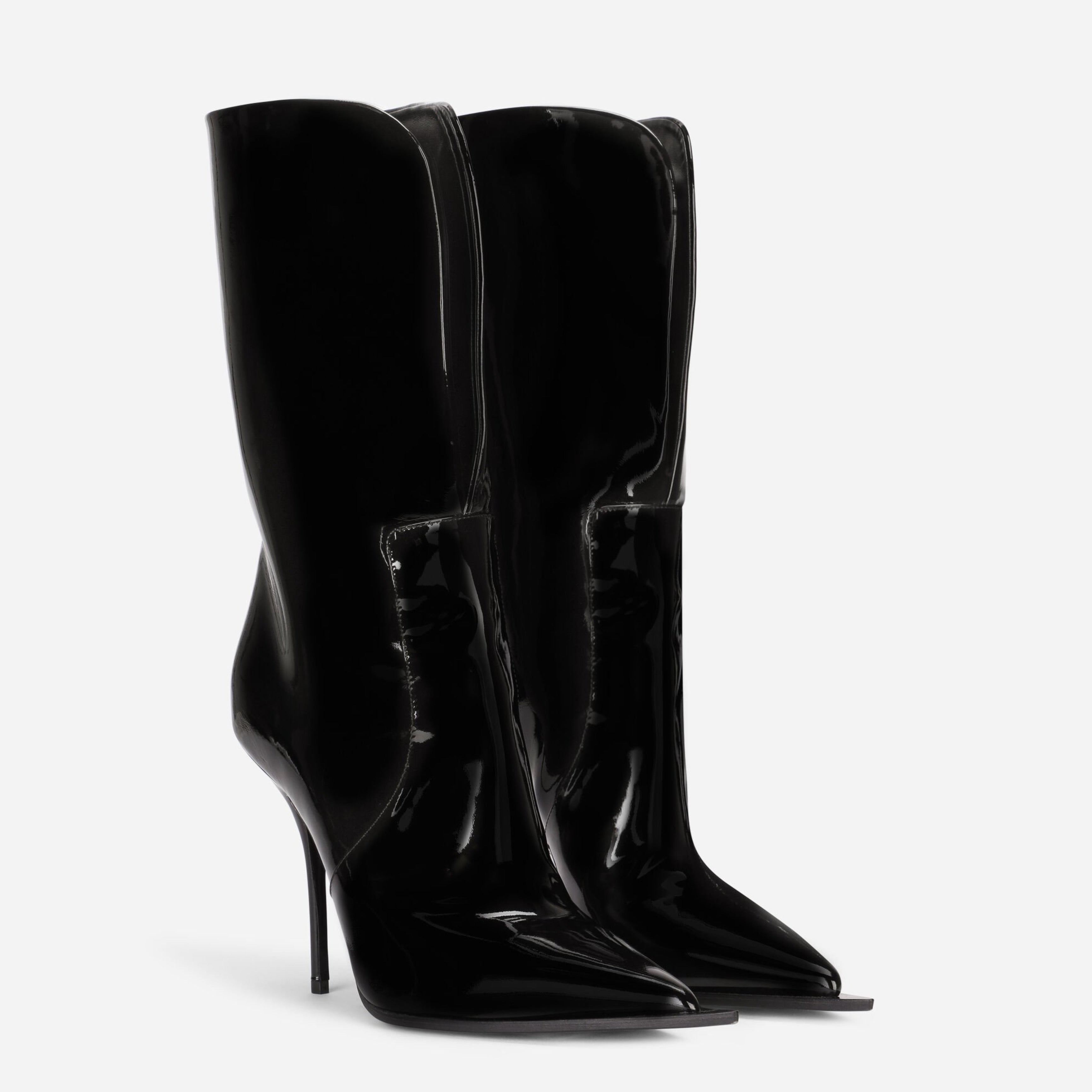 Дамски луксозни кожени ботуши в черно Dolce & Gabbana Women’s Black Patent Leather Mid Calf Boots