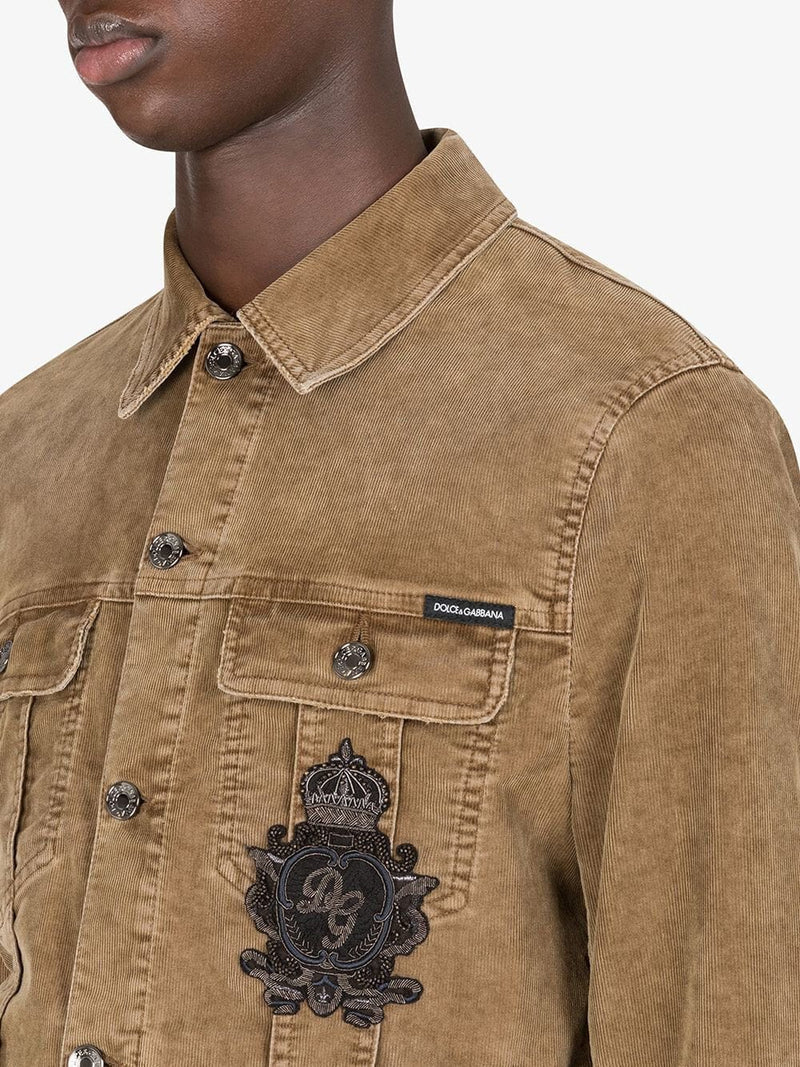 Мъжко луксозно кафяво джинсово яке DOLCE & GABBANA Men’s Luxury Brown Corduroy DG Logo Jacket