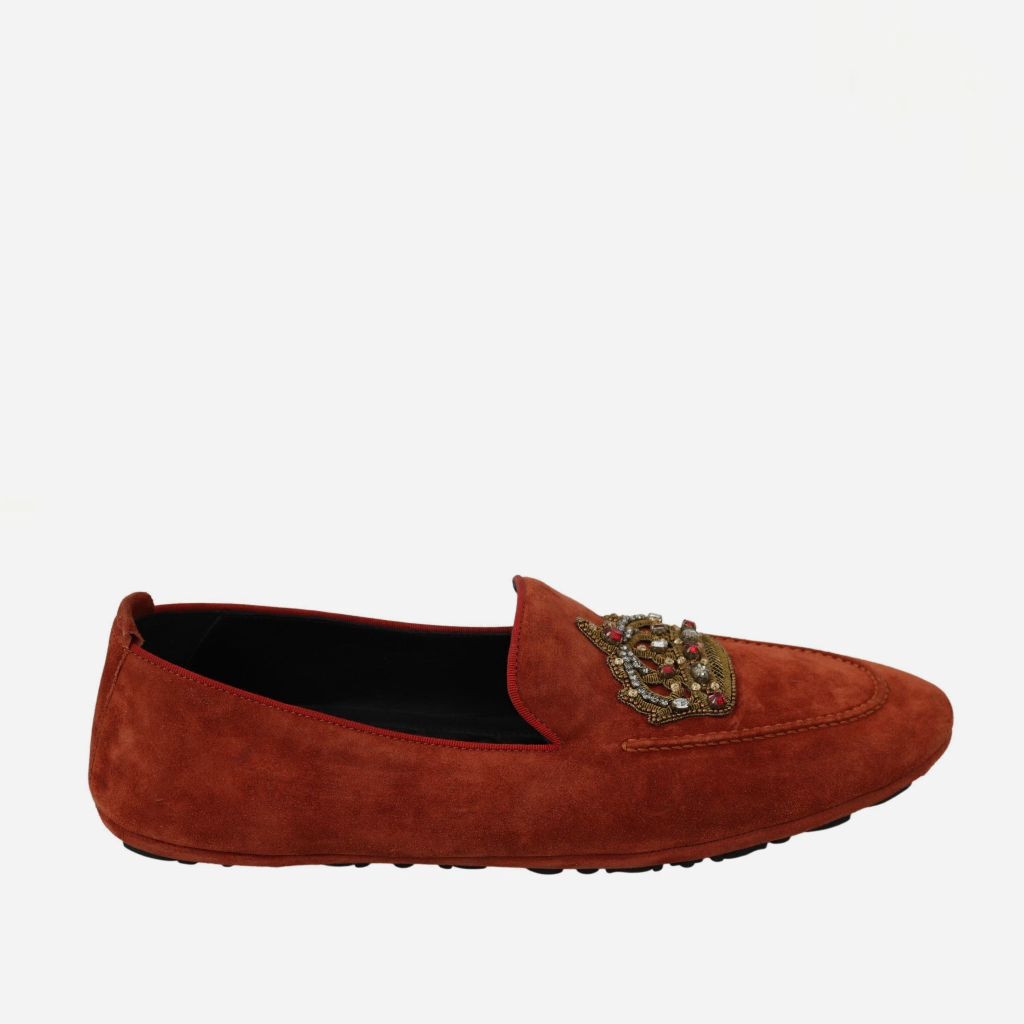 Мъжки мокасини от естествен велур в оранжево Dolce & Gabbana Men’s Elegant Orange Suede Moccasin