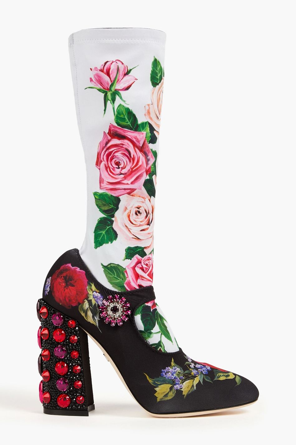 Дамски обувки ботуши на висок ток с висок чорап от плат и кристали DOLCE & GABBANA Women’s Floral Embellished Socks Boots