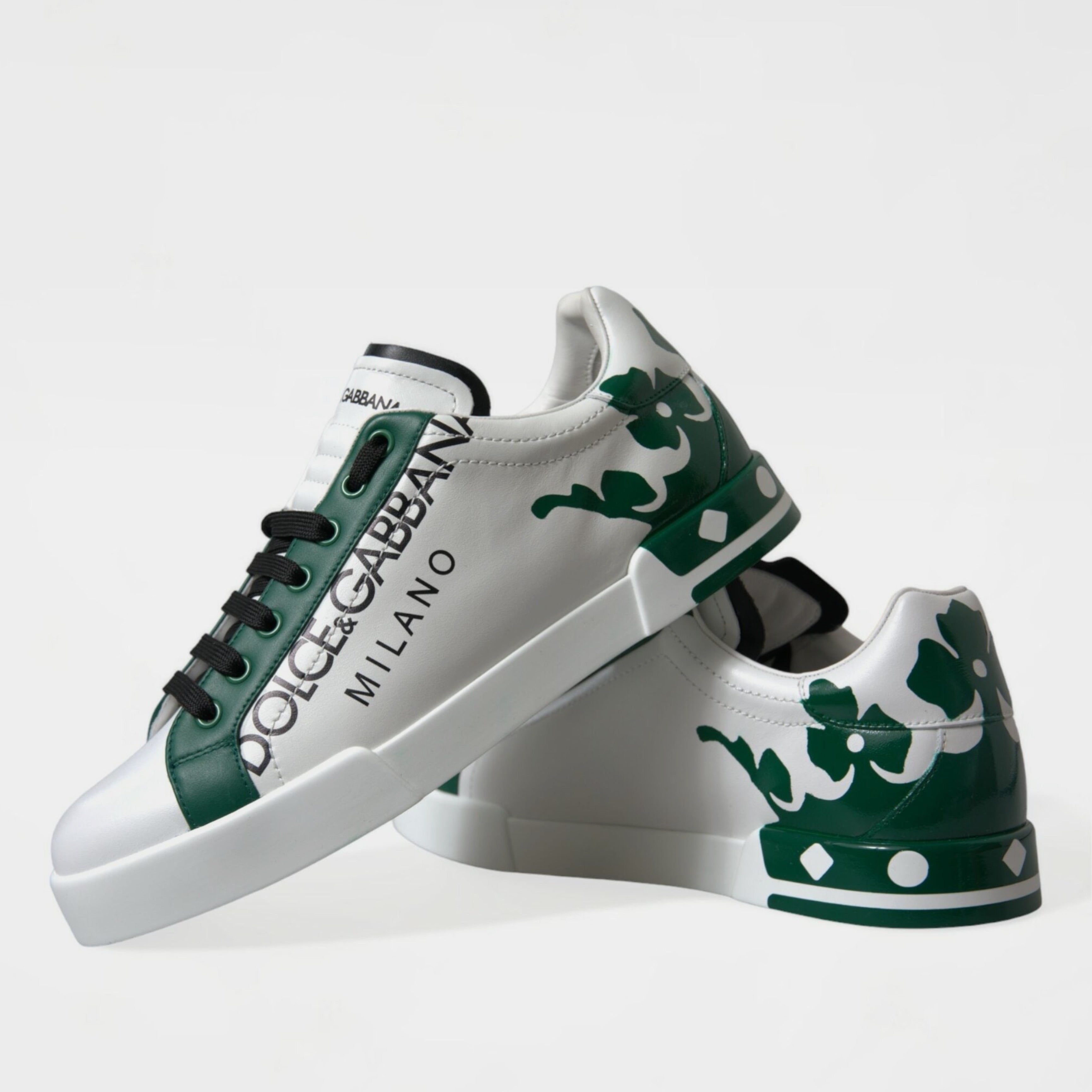 Мъжки кожени кецове в бяло със зелена корона DOLCE & GABBANA Men’s Luxury Green Crown Leather Sneakers