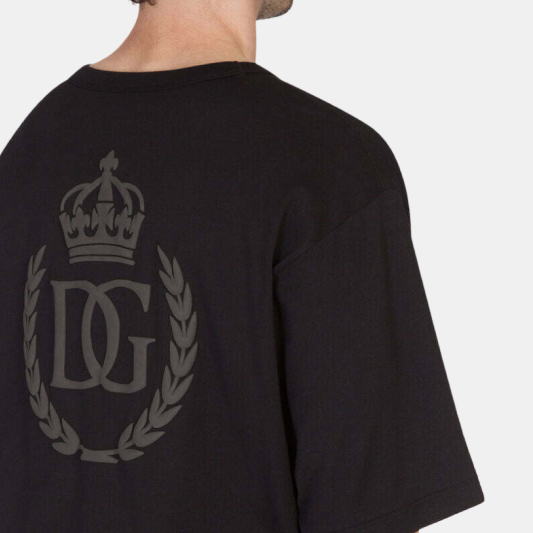 Мъжка тениска Dolce & Gabbana Black Logo Embossed Cotton Crew Neck T-shirt