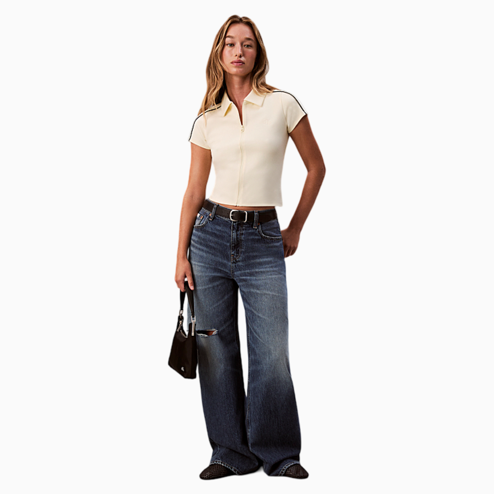 Дамска поло тениска Calvin Klein Jeans Women Tech Knit Cropped Polo LV047E212G 2EW Front View