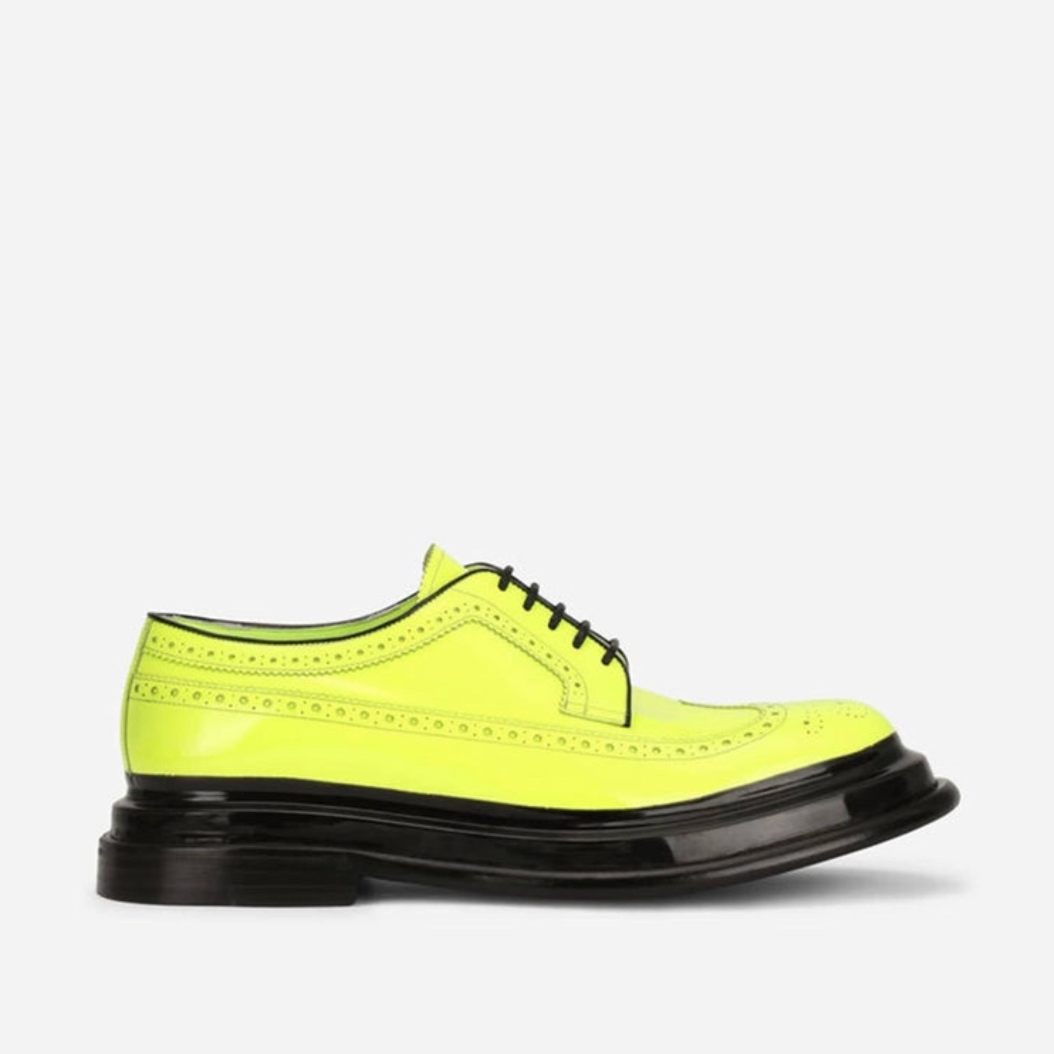 Мъжки луксозни официални кожени обувки в електриково зелено Dolce & Gabbana Men’s Luxury Neon Green Leather Derby Shoes