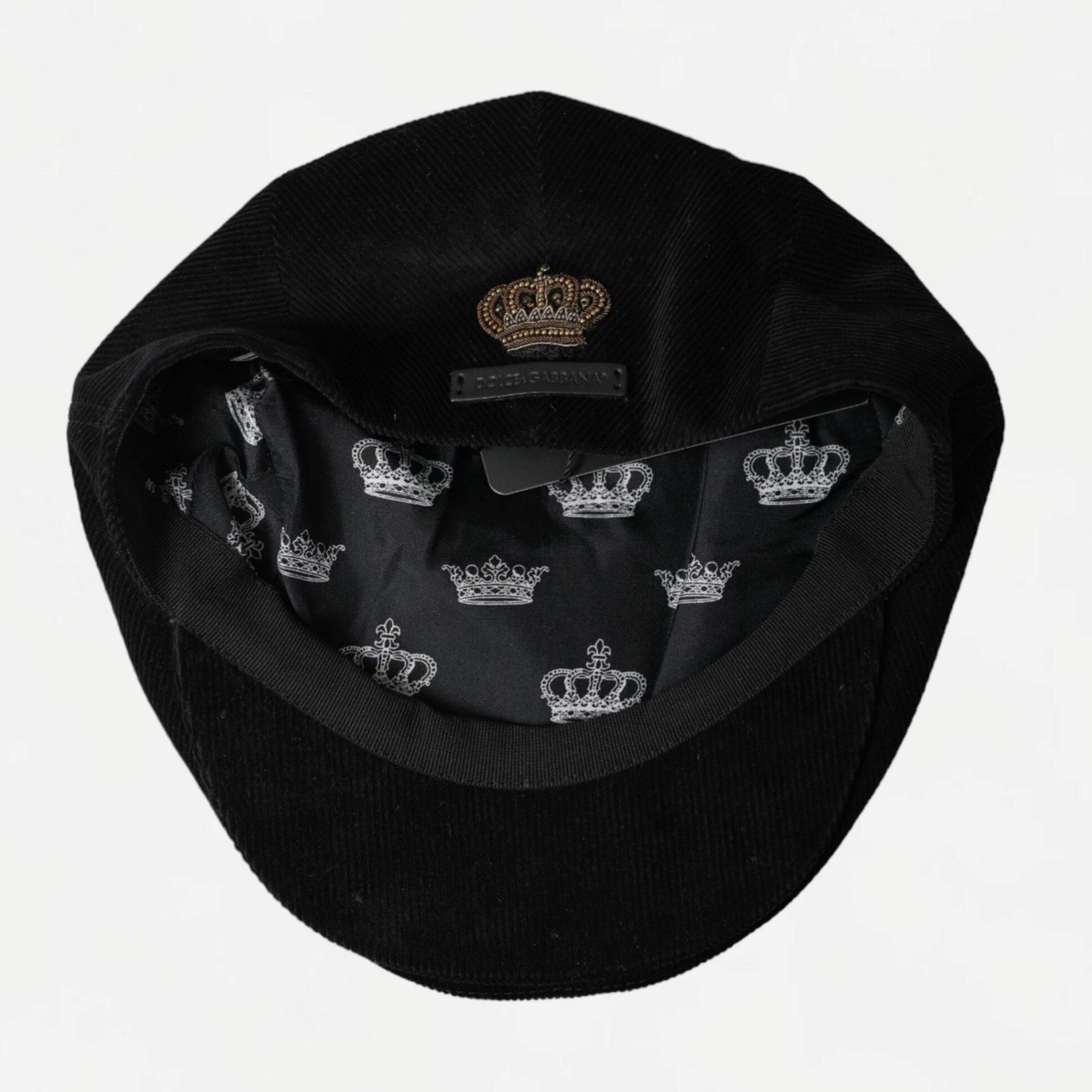 Мъжки луксозен каскет Dolce & Gabbana Men’s Black Corduroy Crown Newsboy Cap в черно