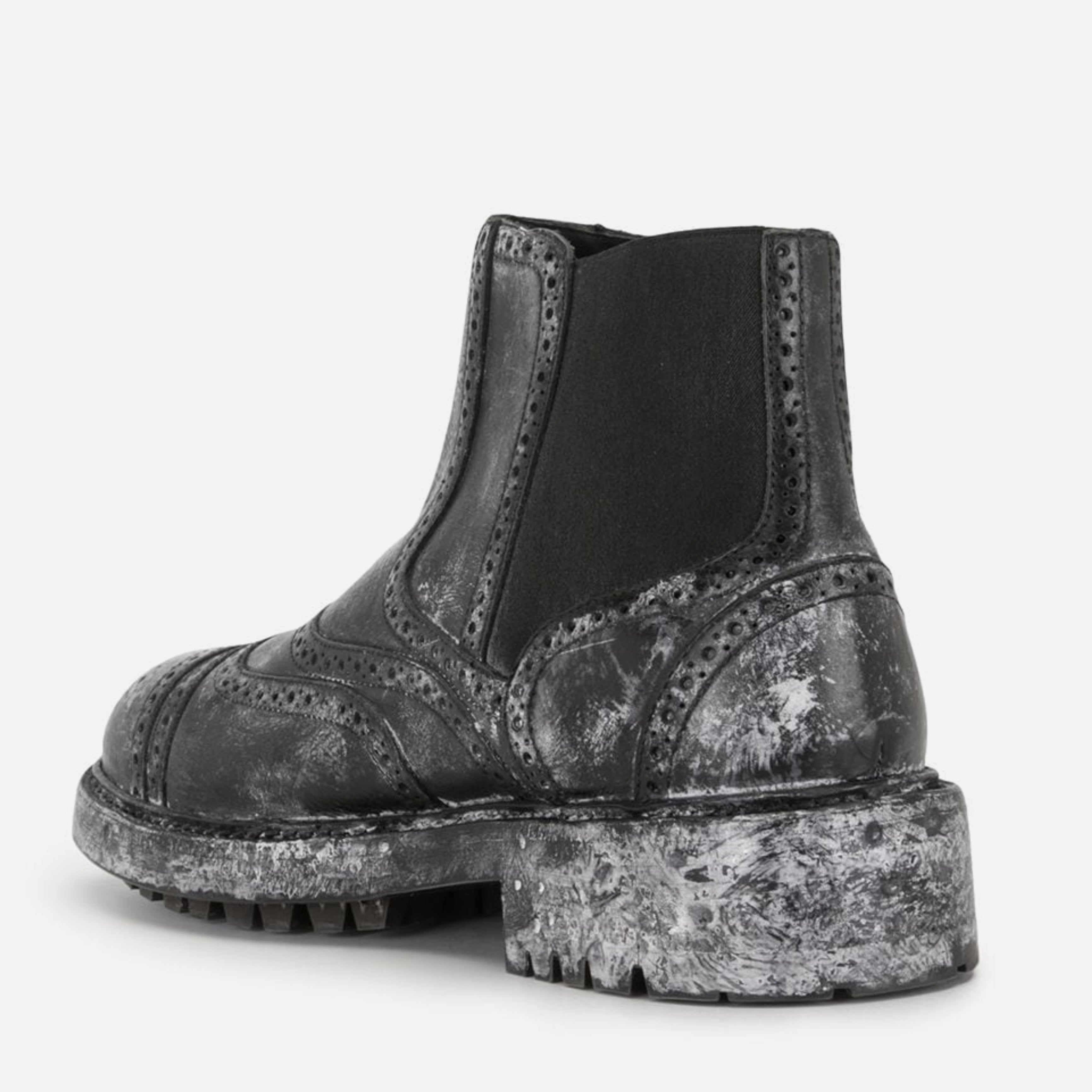 Мъжки дизайнерски високи боти кубинки от естествена кожа Dolce & Gabbana Elegant Black Faded Chelsea Ankle Boots